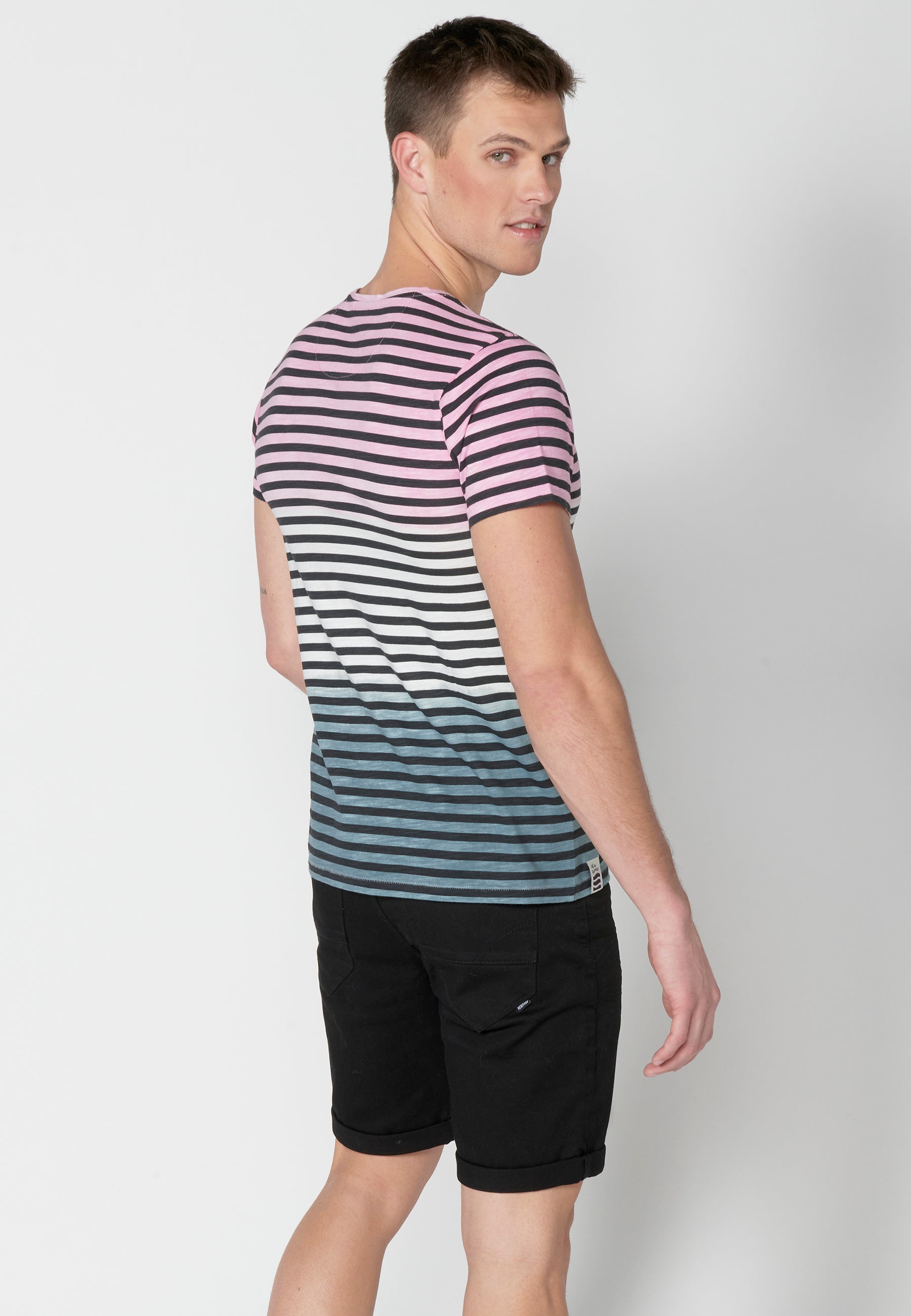 Camiseta Hombre Manga Corta Cuello Redondo a Rayas – Koroshi 2311MC37