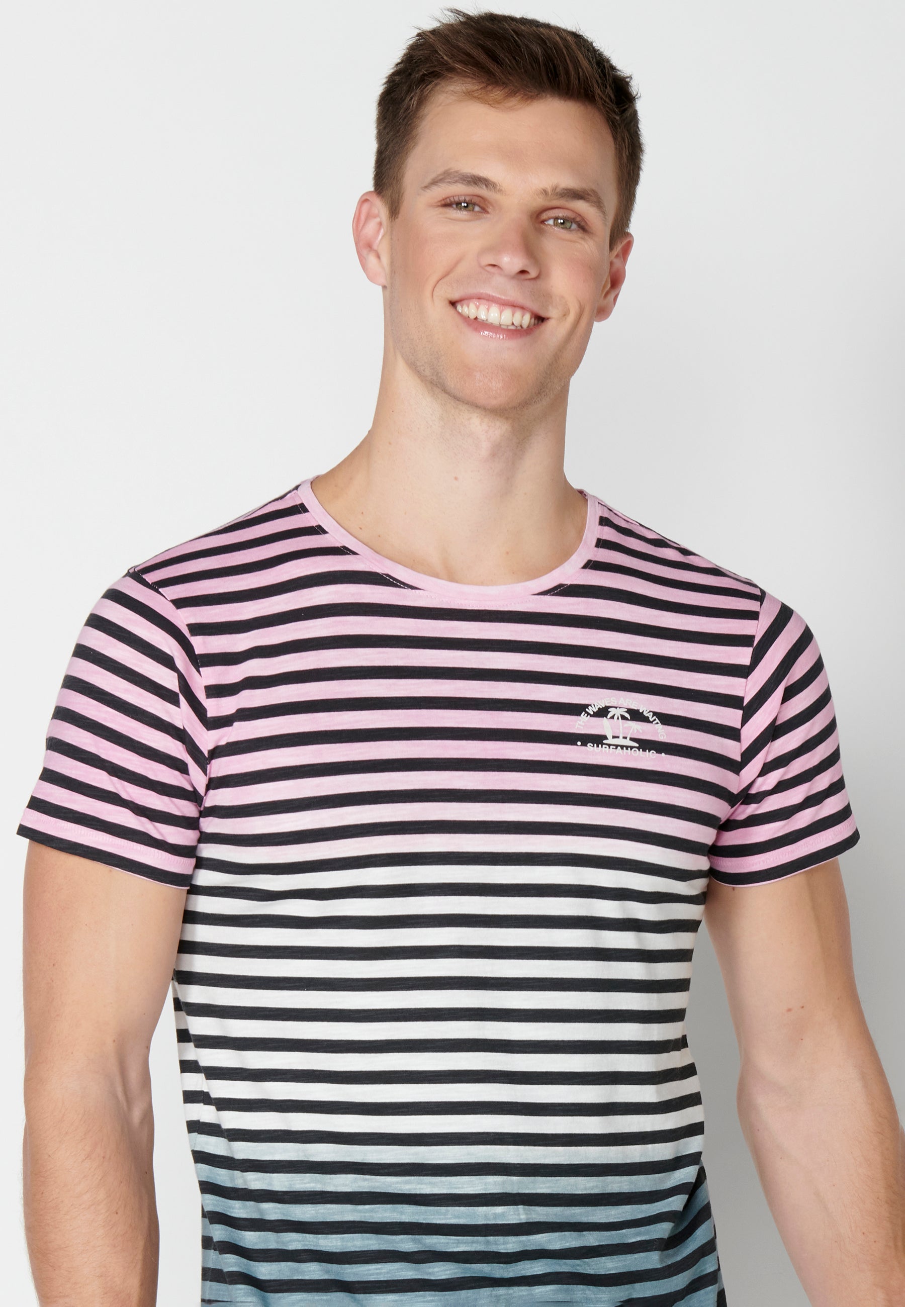 Camiseta Hombre Manga Corta Cuello Redondo a Rayas – Koroshi 2311MC37