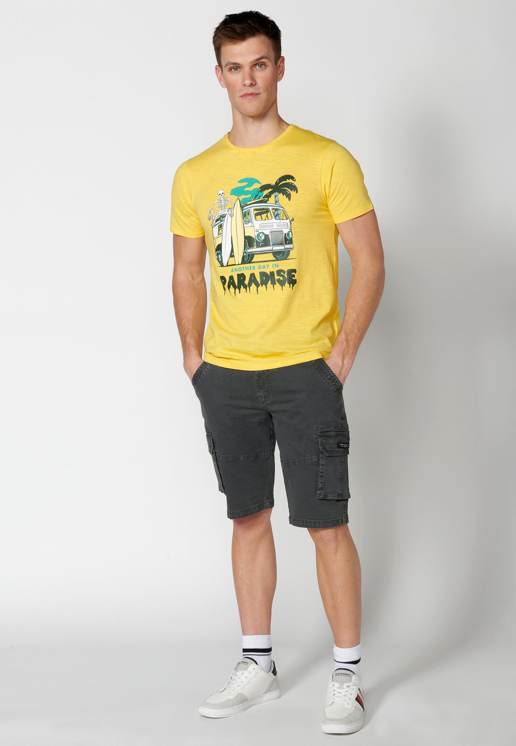 Camiseta Hombre Manga Corta Cuello Redondo Estampada – Koroshi 2311MC38