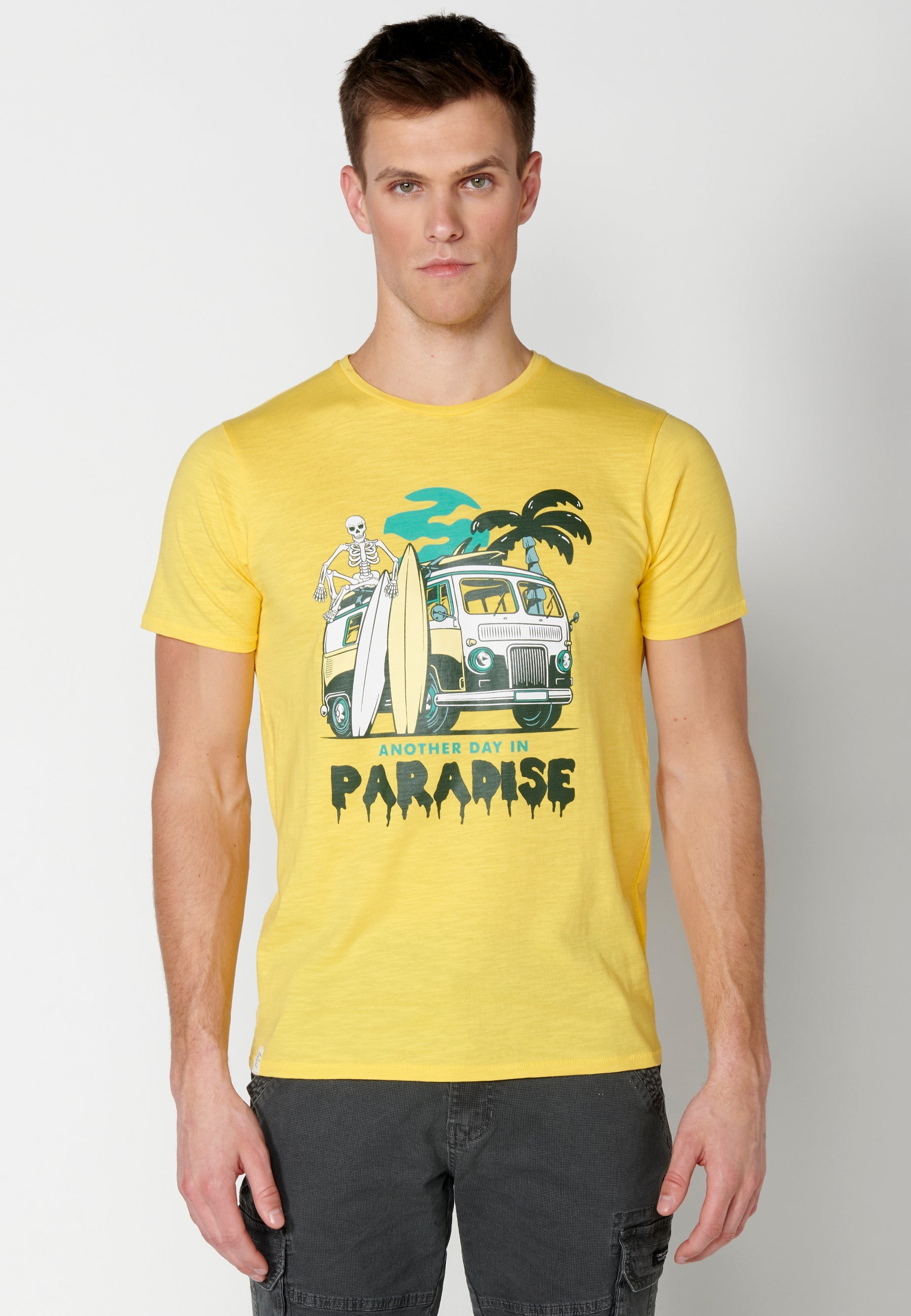 Camiseta Hombre Manga Corta Cuello Redondo Estampada – Koroshi 2311MC38