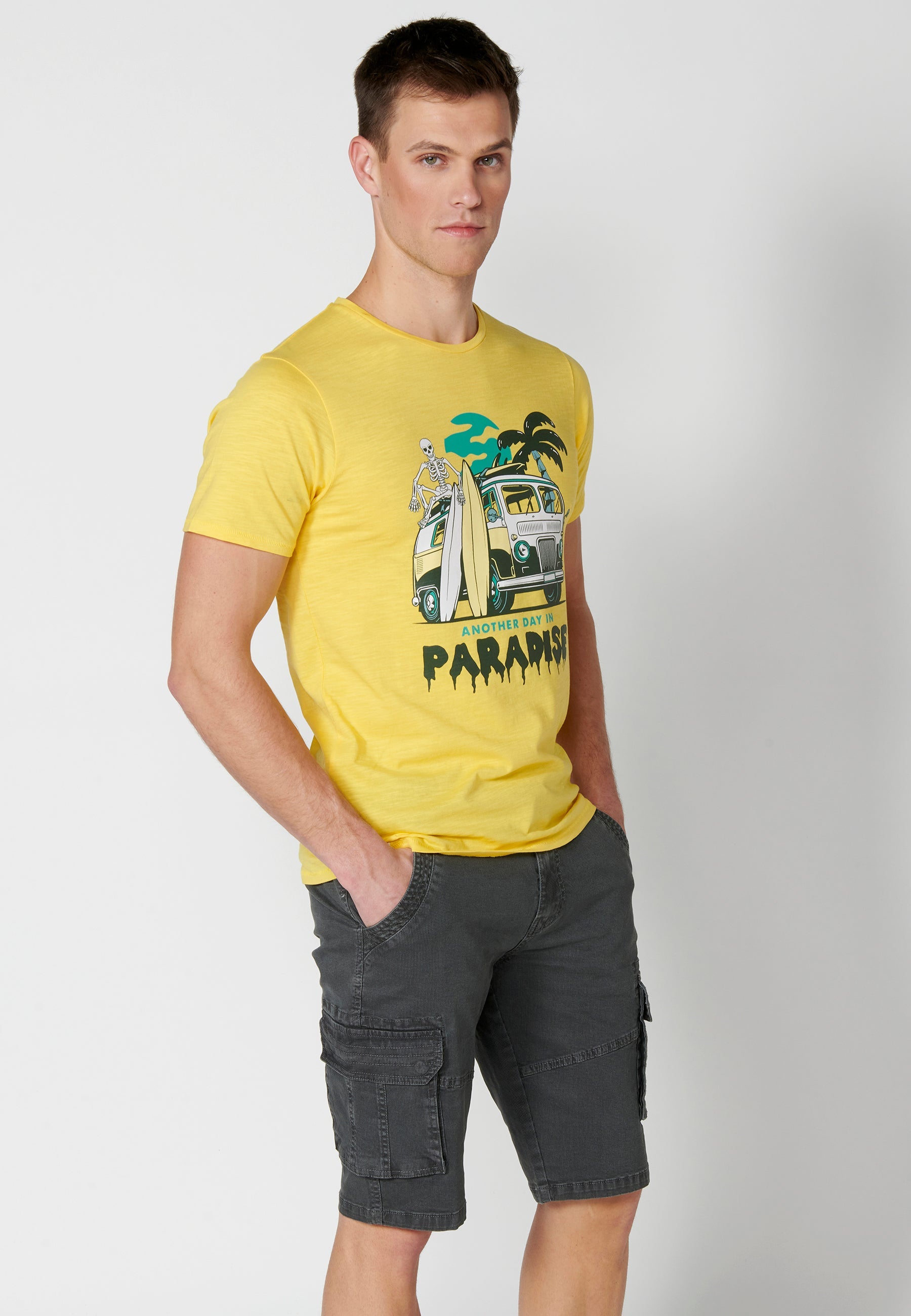 Camiseta Hombre Manga Corta Cuello Redondo Estampada – Koroshi 2311MC38