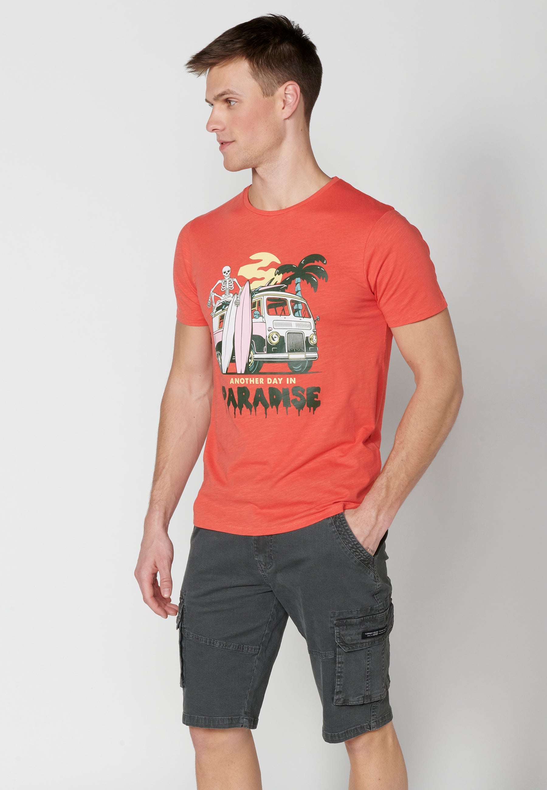 Camiseta Hombre Manga Corta Cuello Redondo Estampada – Koroshi 2311MC38