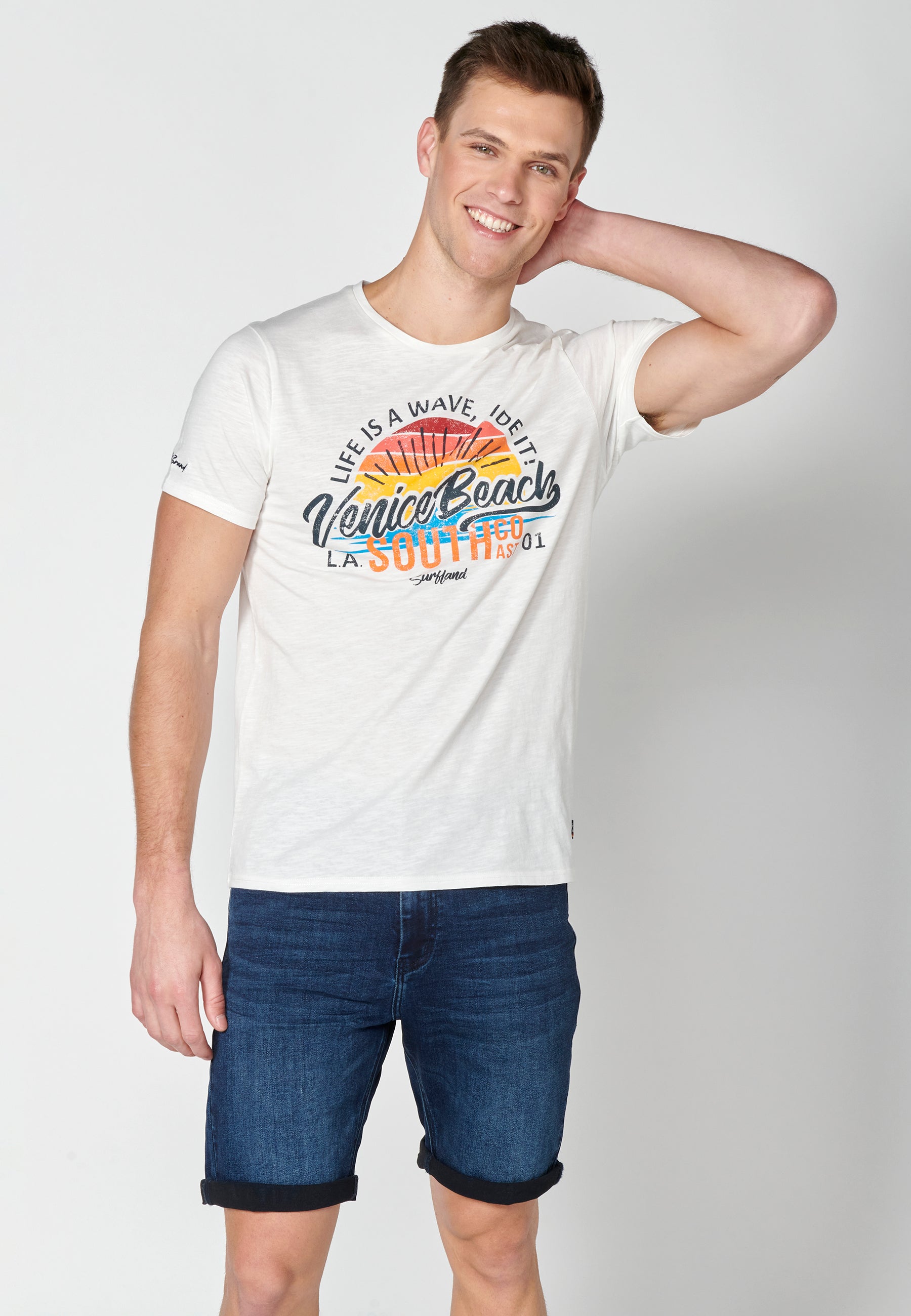 Camiseta Hombre Manga Corta Cuello Redondo Estampada – Koroshi 2311MC39