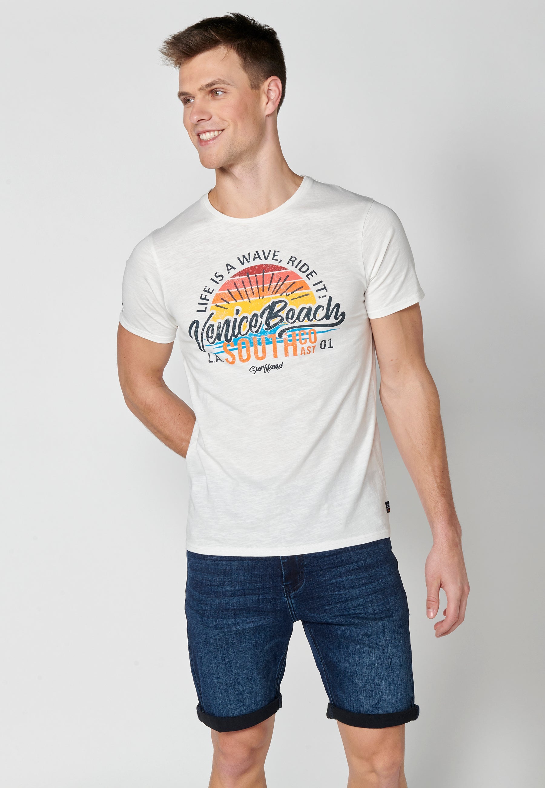 Camiseta Hombre Manga Corta Cuello Redondo Estampada – Koroshi 2311MC39