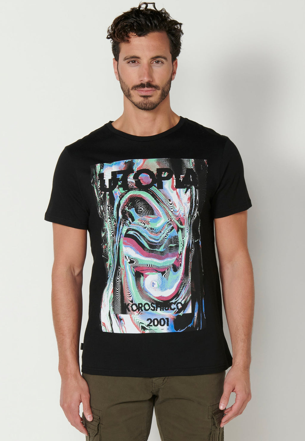 Camiseta Hombre Manga Corta Cuello Redondo Estampada – Koroshi Negro