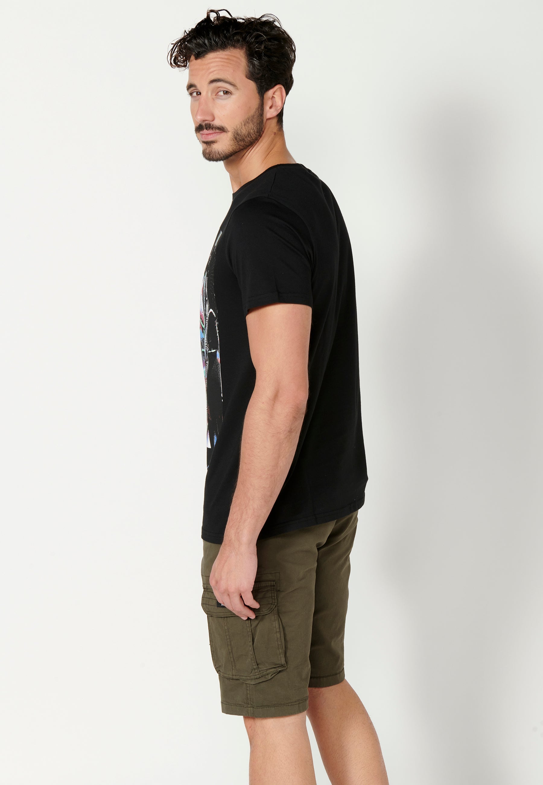 Camiseta Hombre Manga Corta Cuello Redondo Estampada – Koroshi Negro