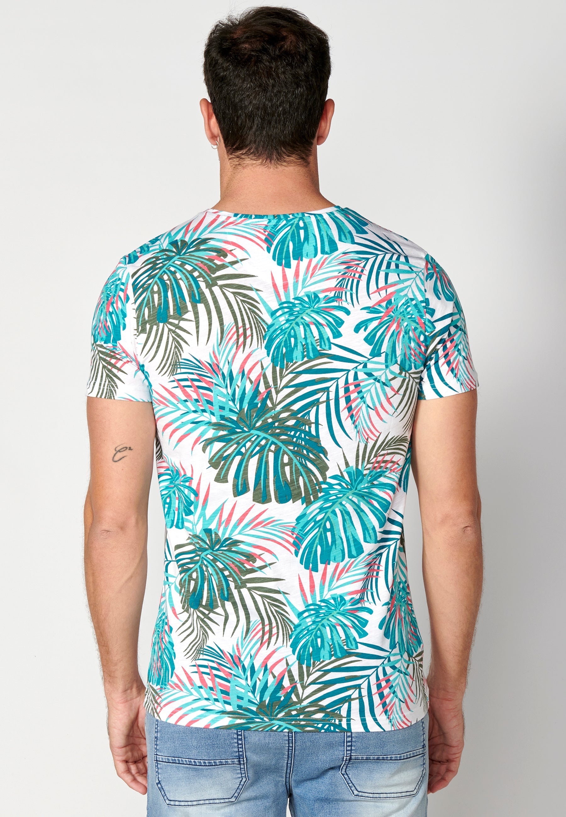 Camiseta Hombre Manga Corta Cuello Redondo Estampado Tropical – Koroshi 2311MC55
