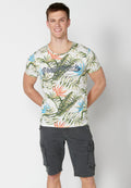Camiseta Hombre Manga Corta Cuello Redondo Estampado Tropical – Koroshi 2311MC57