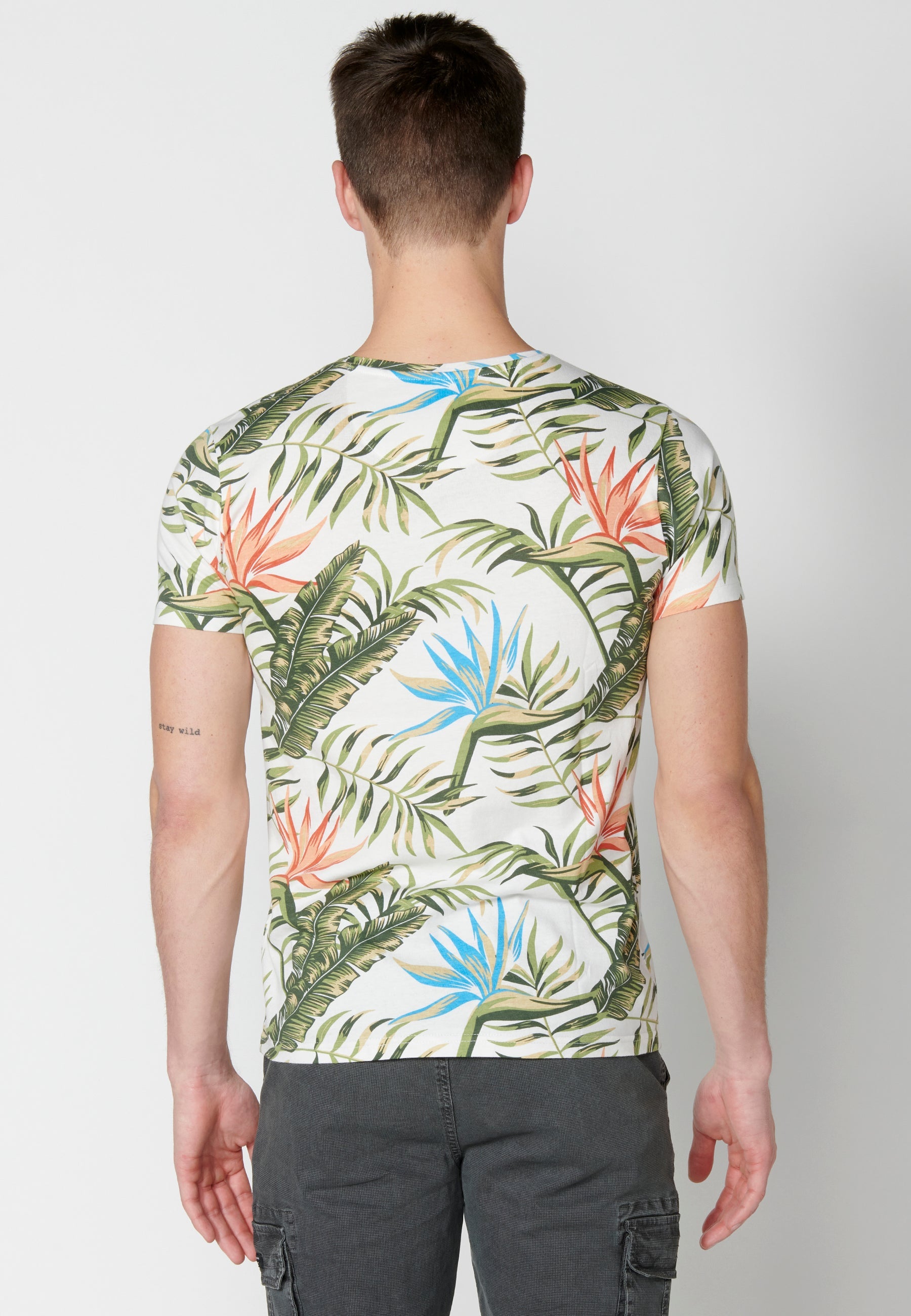 Camiseta Hombre Manga Corta Cuello Redondo Estampado Tropical – Koroshi 2311MC57