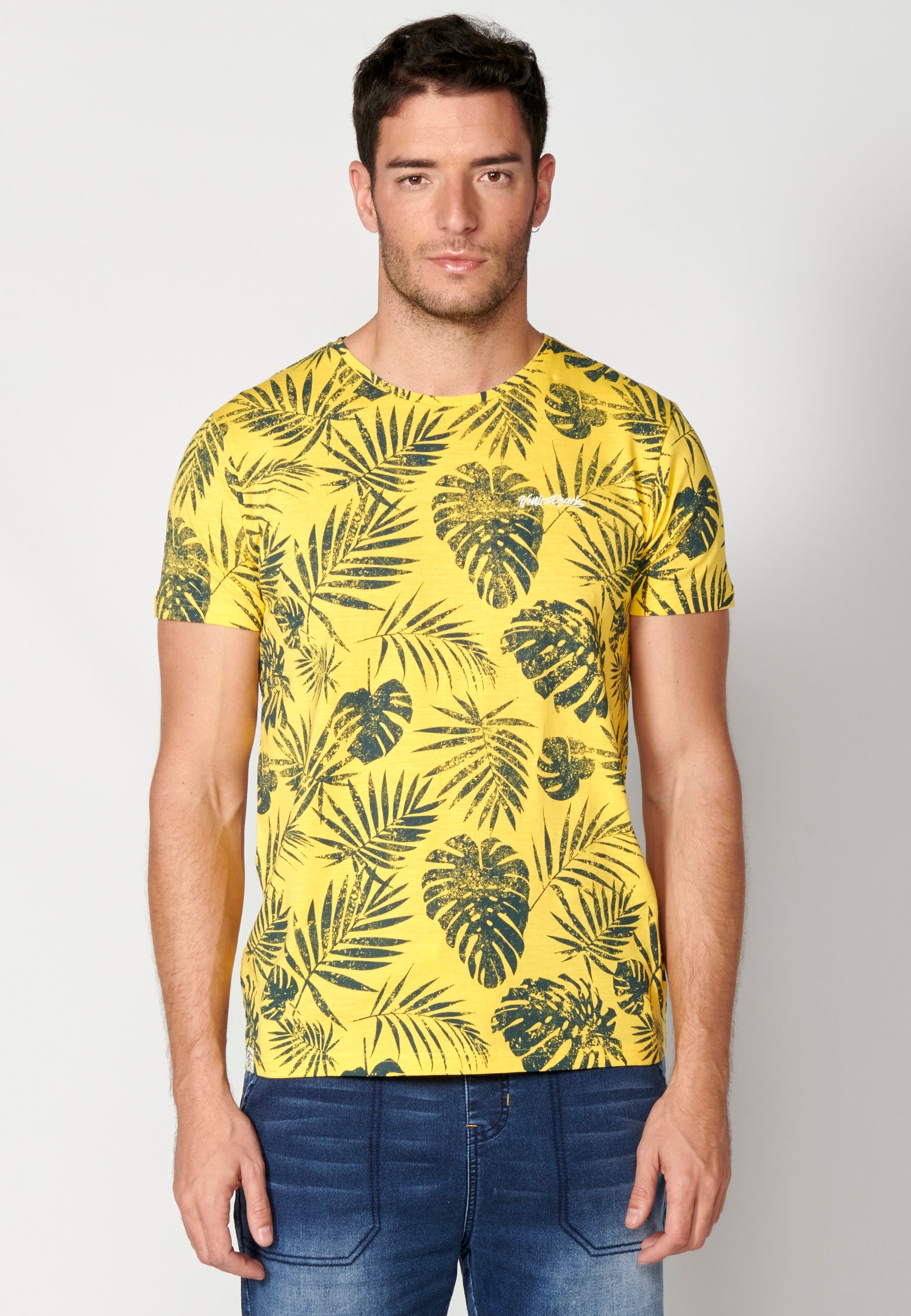 Camiseta Hombre Manga Corta Cuello Redondo Estampado Tropical – Koroshi 2311MC59