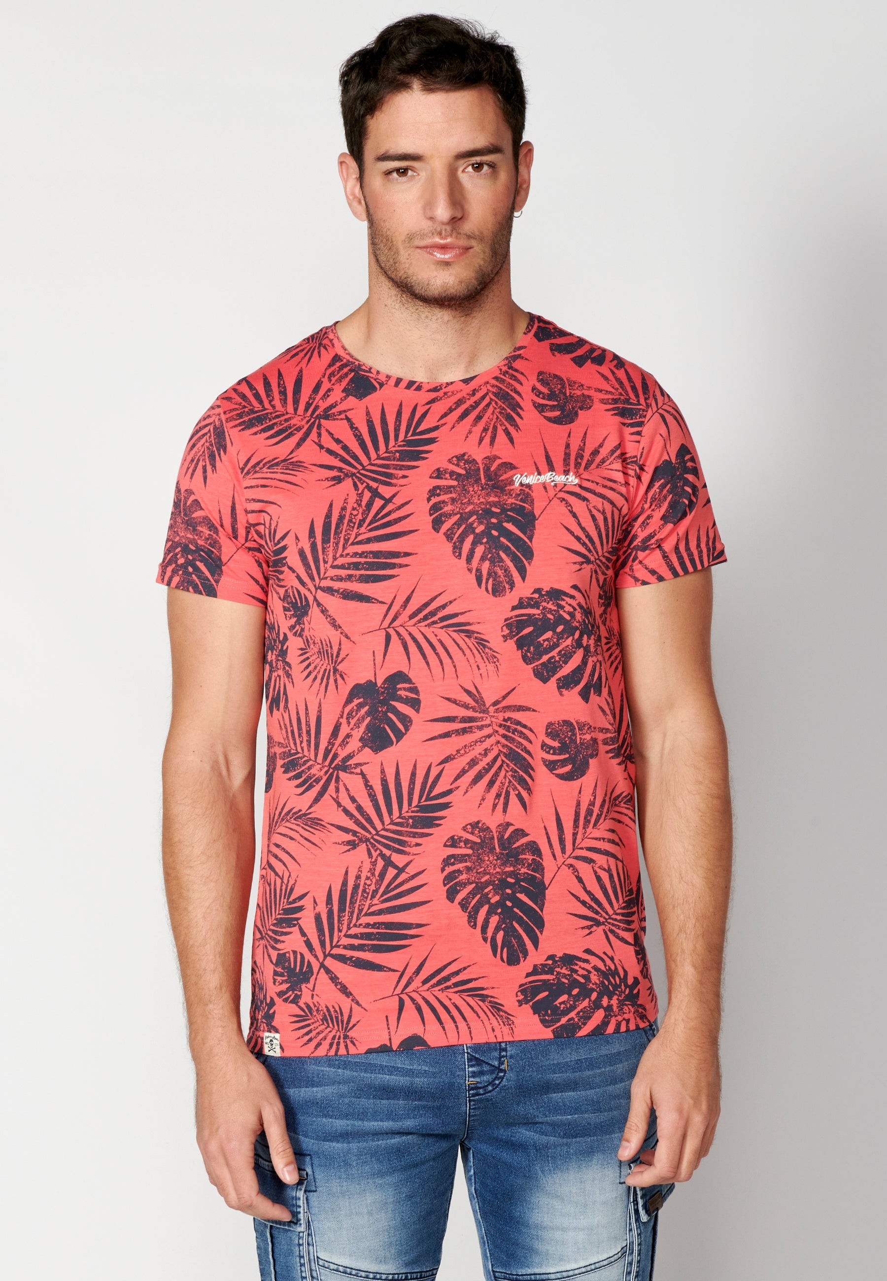 Camiseta Hombre Manga Corta Cuello Redondo Estampado Tropical – Koroshi 2311MC59
