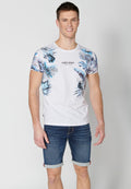 Camiseta Hombre Manga Corta Cuello Redondo Estampado Tropical – Koroshi Blanco