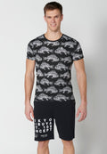 Camiseta Hombre Manga Corta Cuello Redondo Estampada – Koroshi Negro