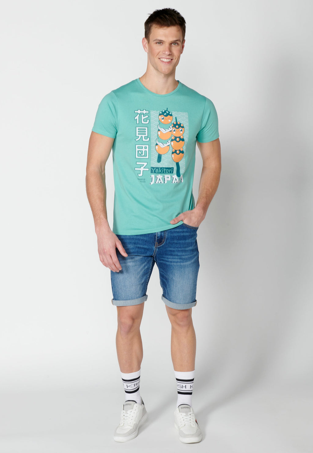 Camiseta Hombre Manga Corta Cuello Redondo Estampada – Koroshi Menta