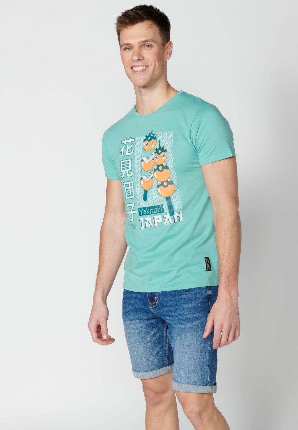 Camiseta Hombre Manga Corta Cuello Redondo Estampada – Koroshi Menta