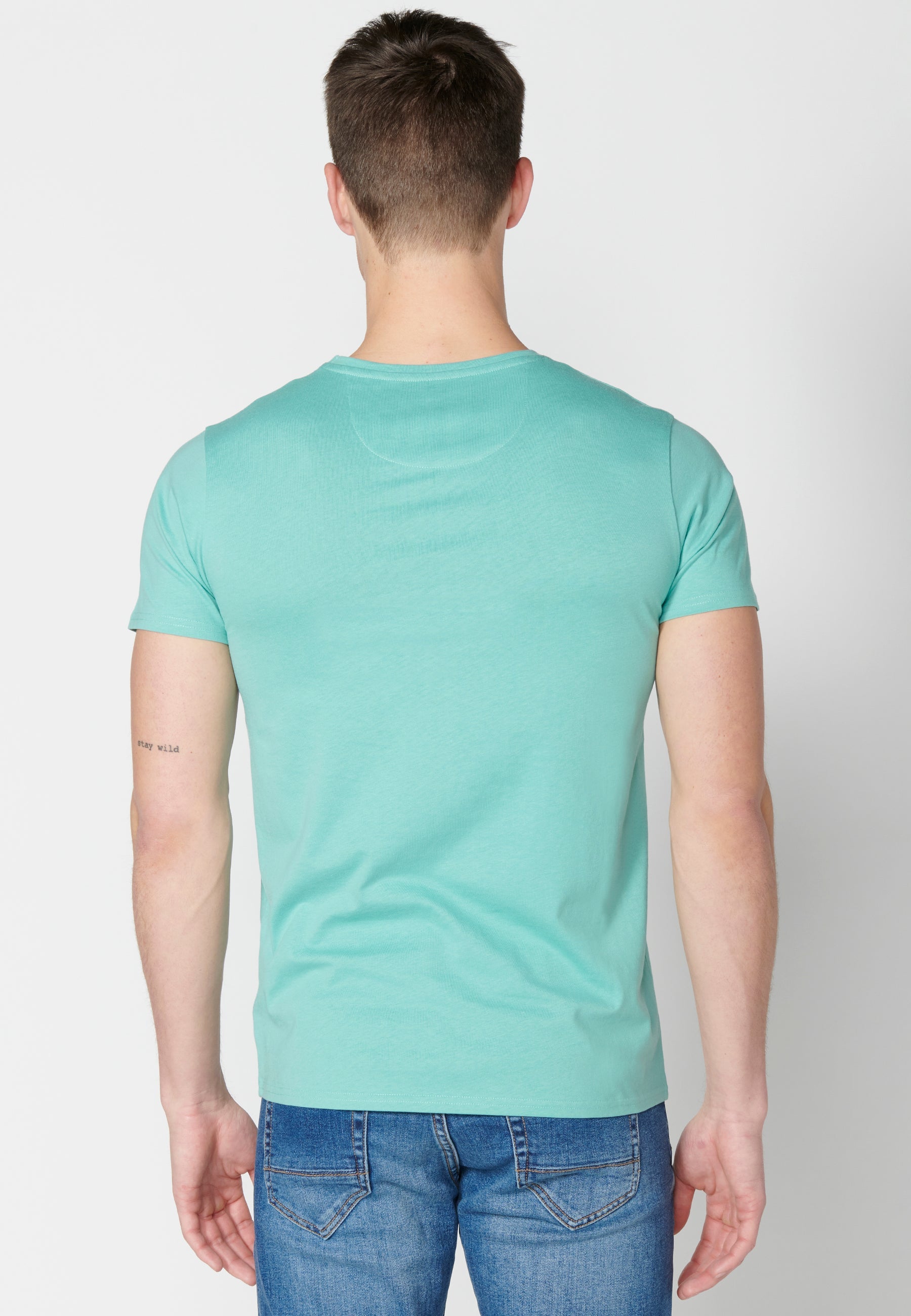 Camiseta Hombre Manga Corta Cuello Redondo Estampada – Koroshi Menta