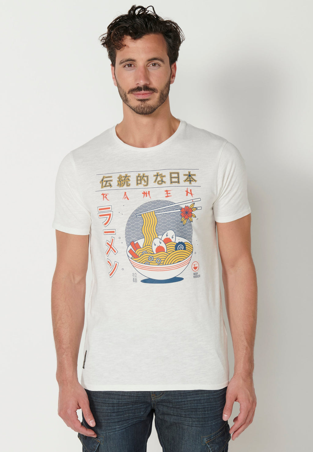 Camiseta Hombre Manga Corta Cuello Redondo Estampada – Koroshi Crudo