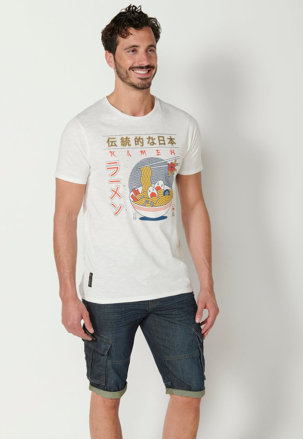 Camiseta Hombre Manga Corta Cuello Redondo Estampada – Koroshi Crudo