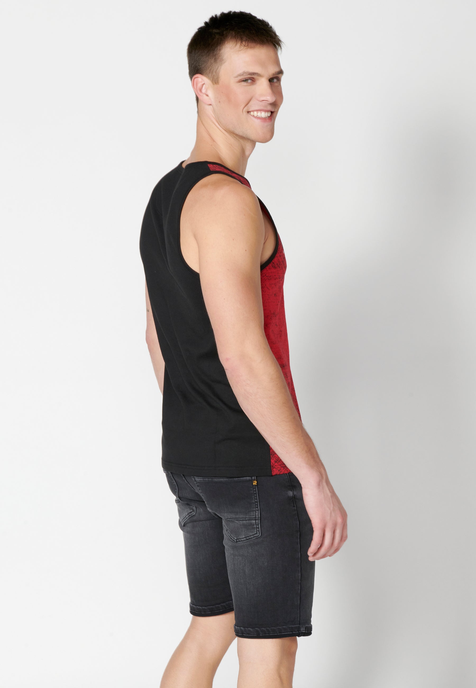 Camiseta Sin Mangas Hombre con Texto en el Pecho – Koroshi Rojo