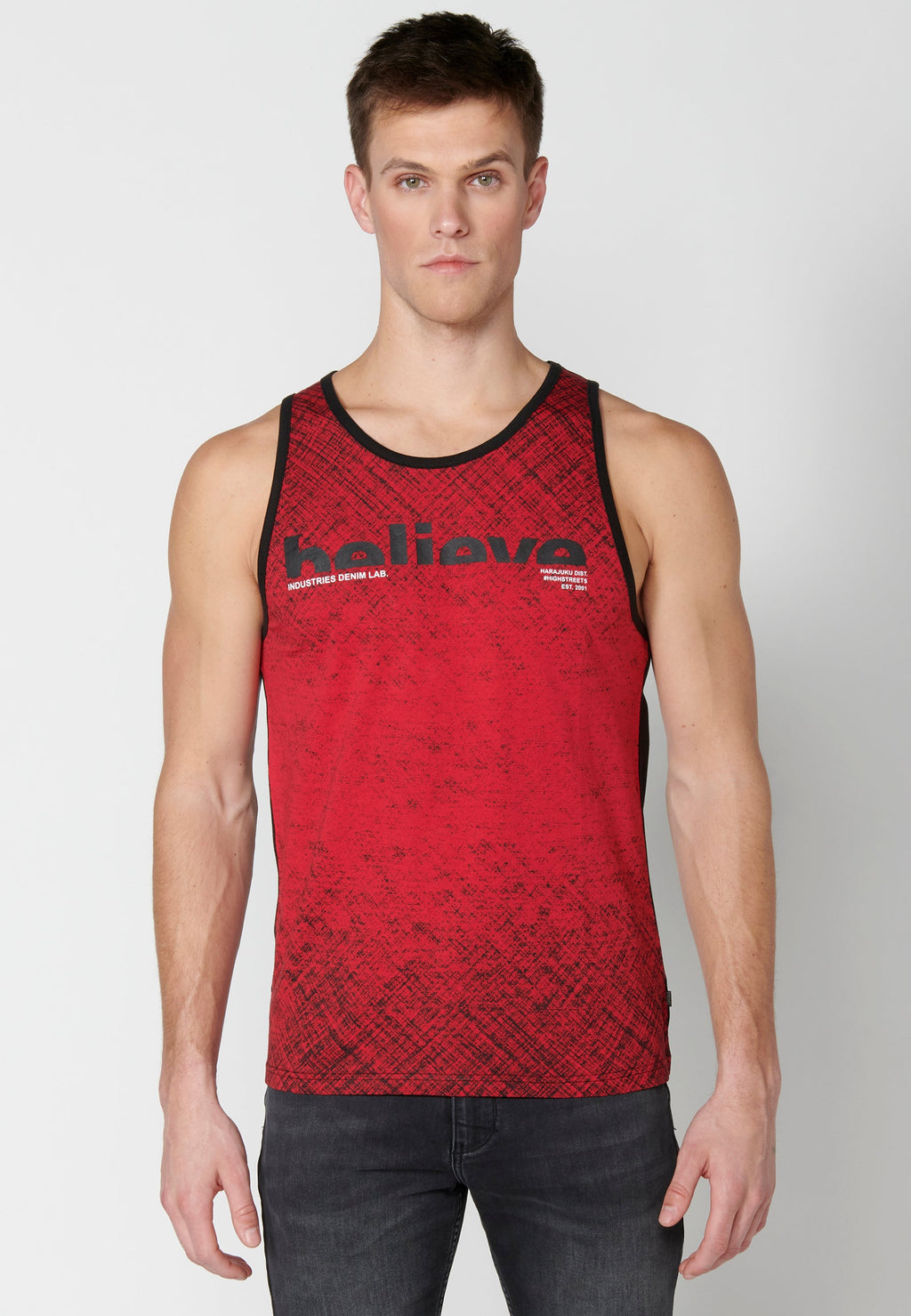 Camiseta Sin Mangas Hombre con Texto en el Pecho – Koroshi Rojo