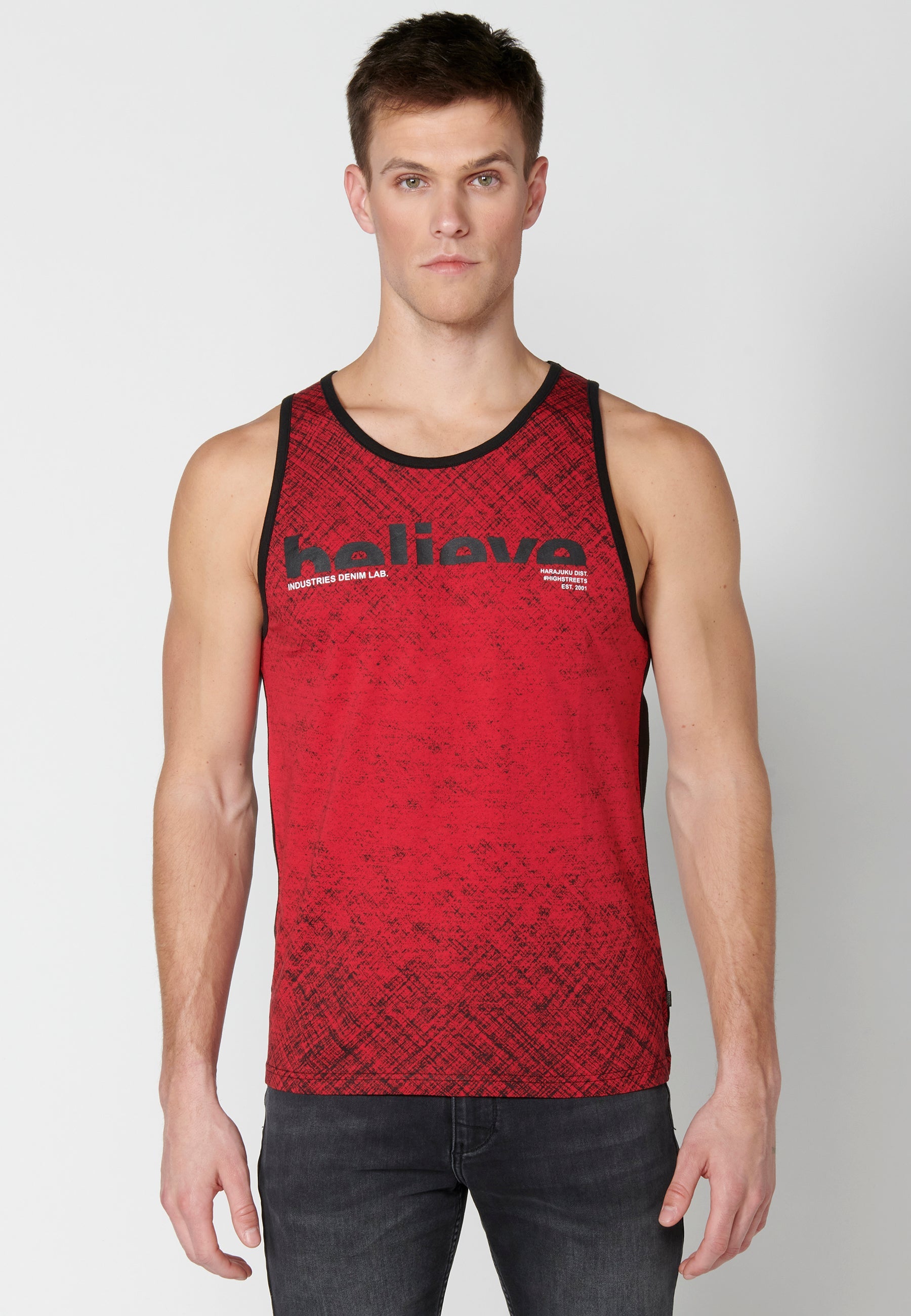 Camiseta Sin Mangas Hombre con Texto en el Pecho – Koroshi Rojo