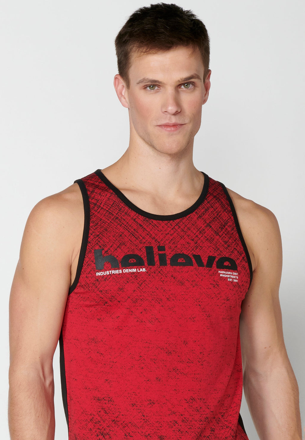 Camiseta Sin Mangas Hombre con Texto en el Pecho – Koroshi Rojo