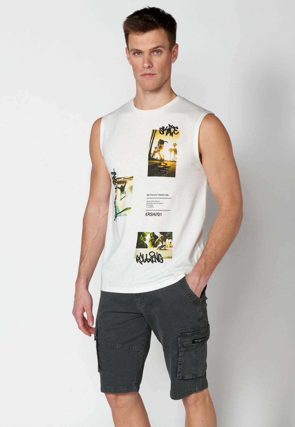 Camiseta Sin Mangas Hombre Estampada – Koroshi Crudo