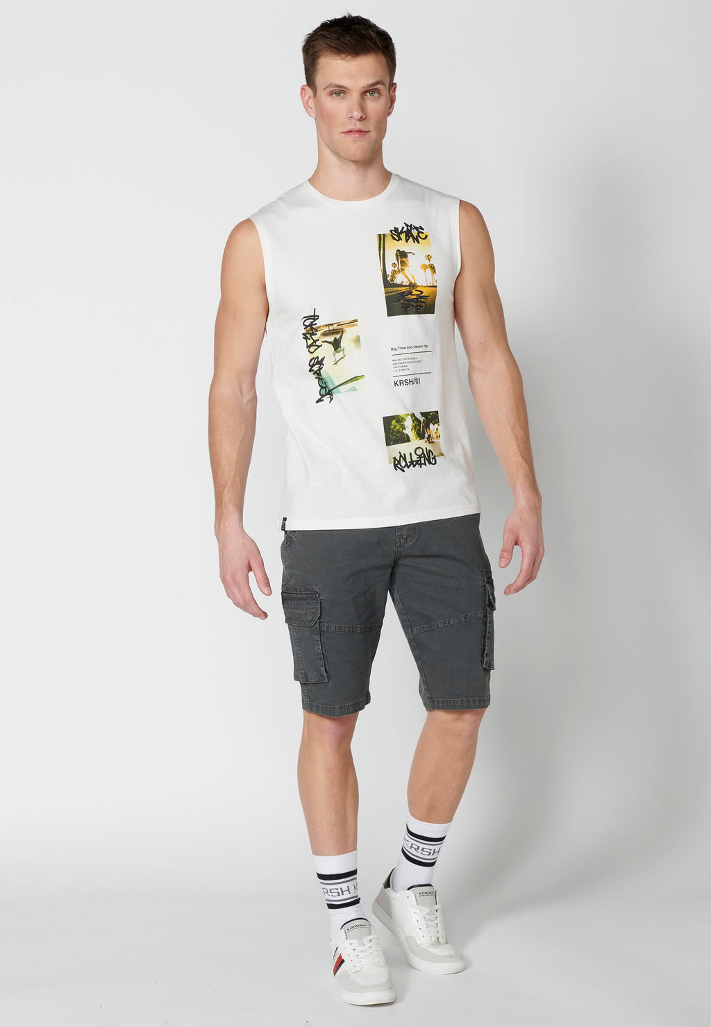Camiseta Sin Mangas Hombre Estampada – Koroshi Crudo