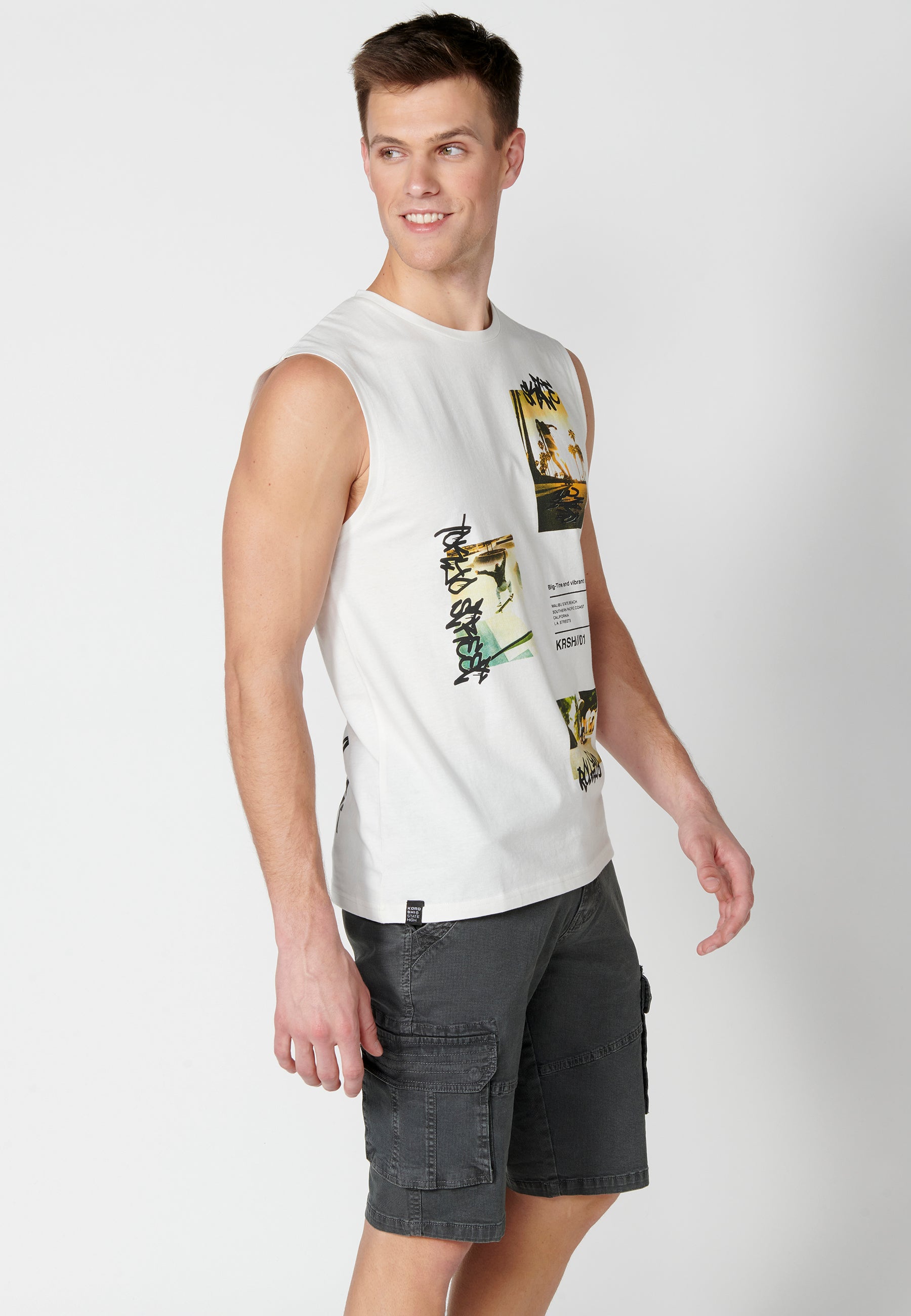 Camiseta Sin Mangas Hombre Estampada – Koroshi Crudo