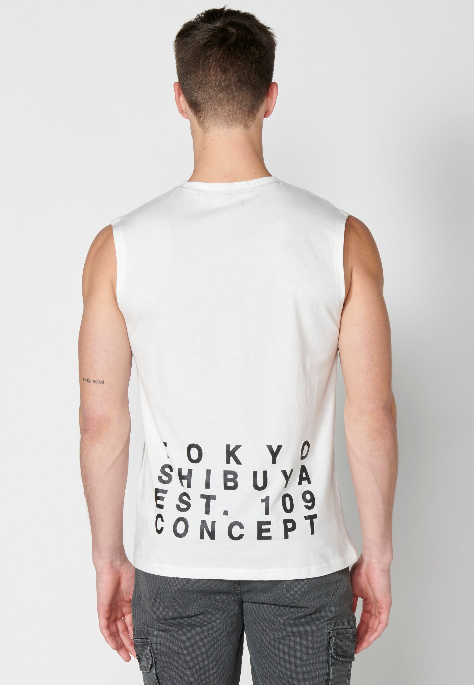 Camiseta Sin Mangas Hombre Estampada – Koroshi Crudo