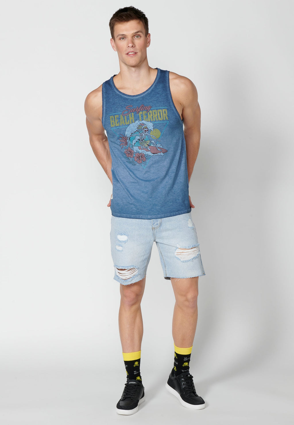 Camiseta Sin Mangas Hombre Degradado Estampada – Koroshi Índigo