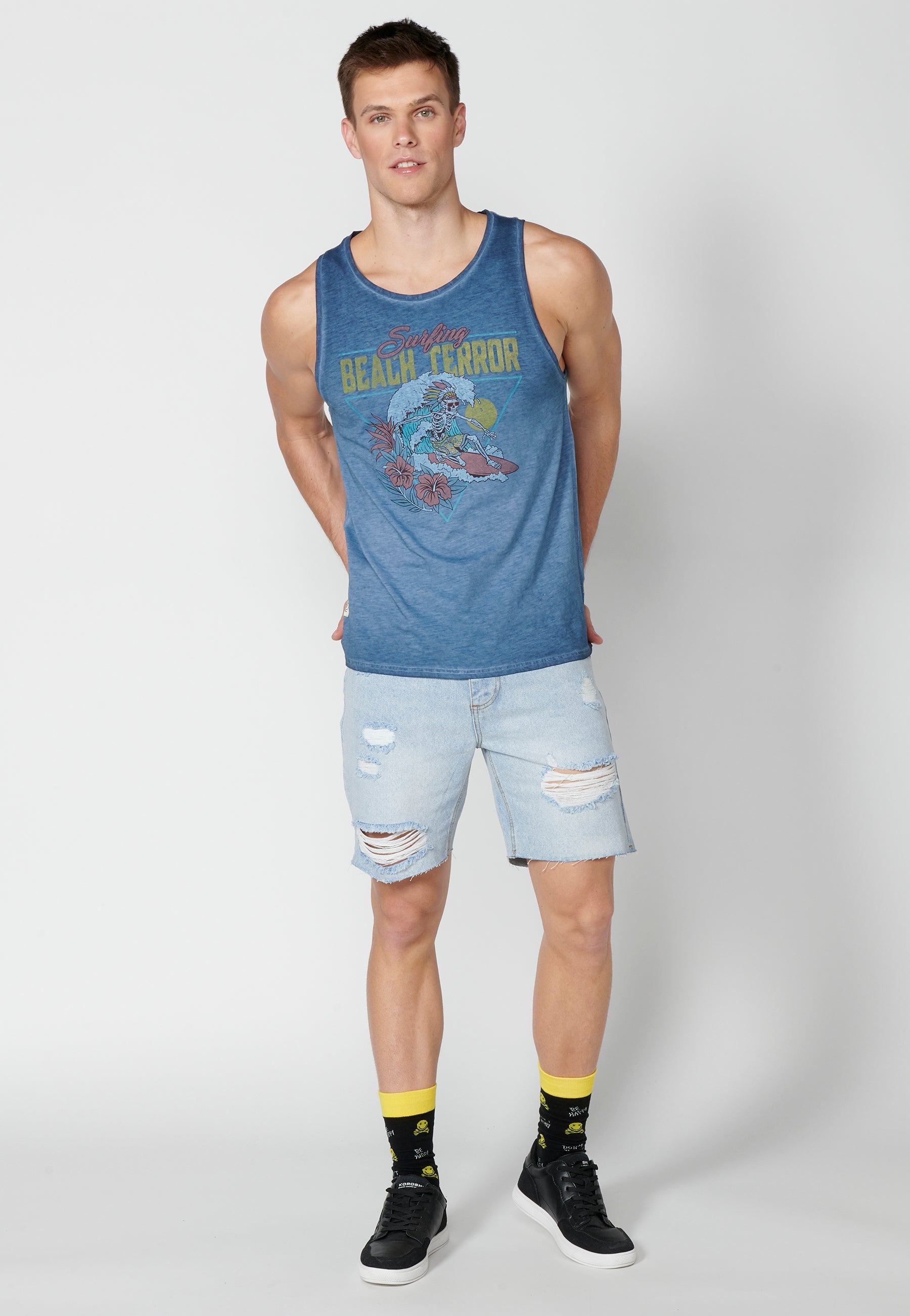 Camiseta Sin Mangas Hombre Degradado Estampada – Koroshi Índigo