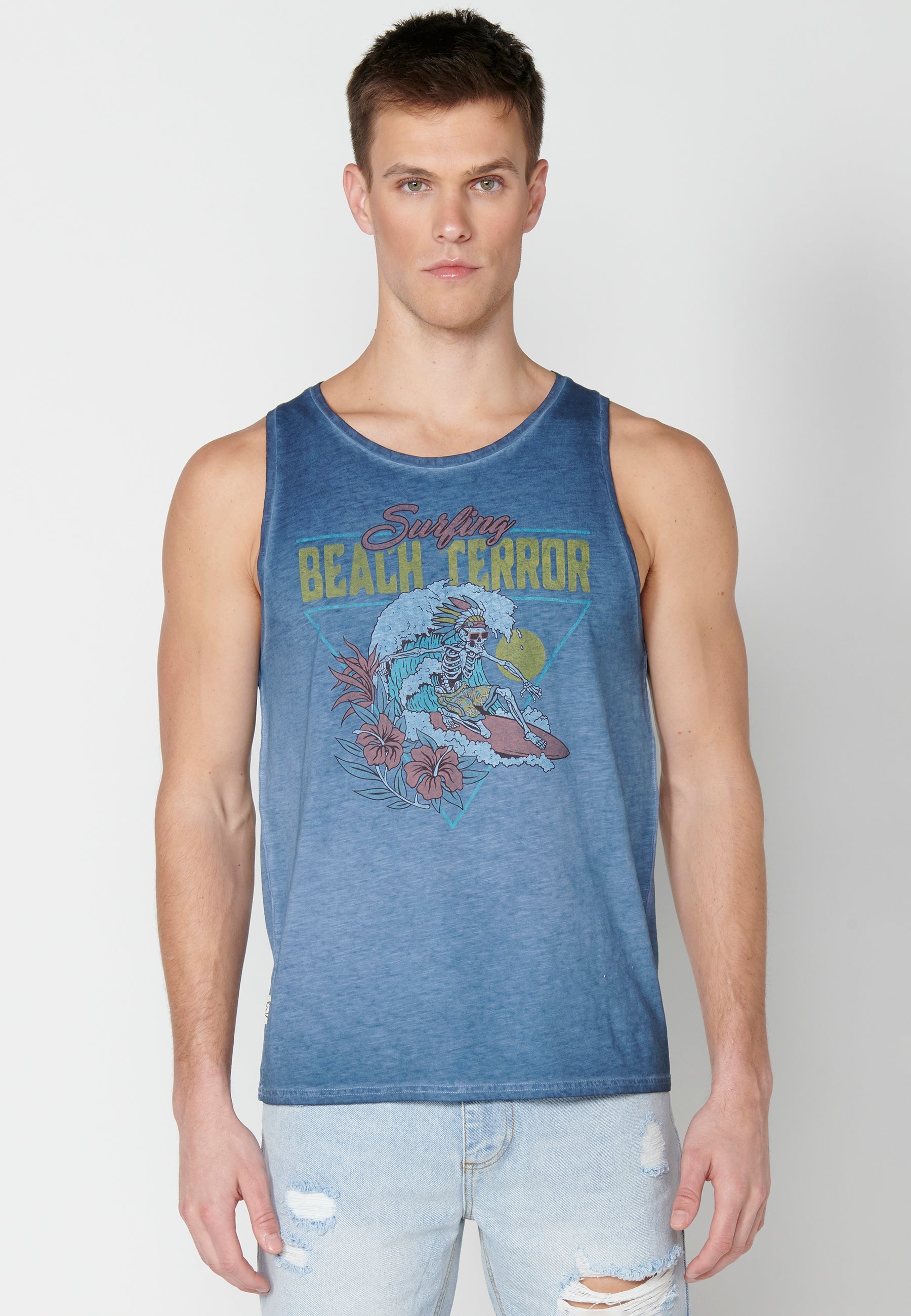 Camiseta Sin Mangas Hombre Degradado Estampada – Koroshi Índigo