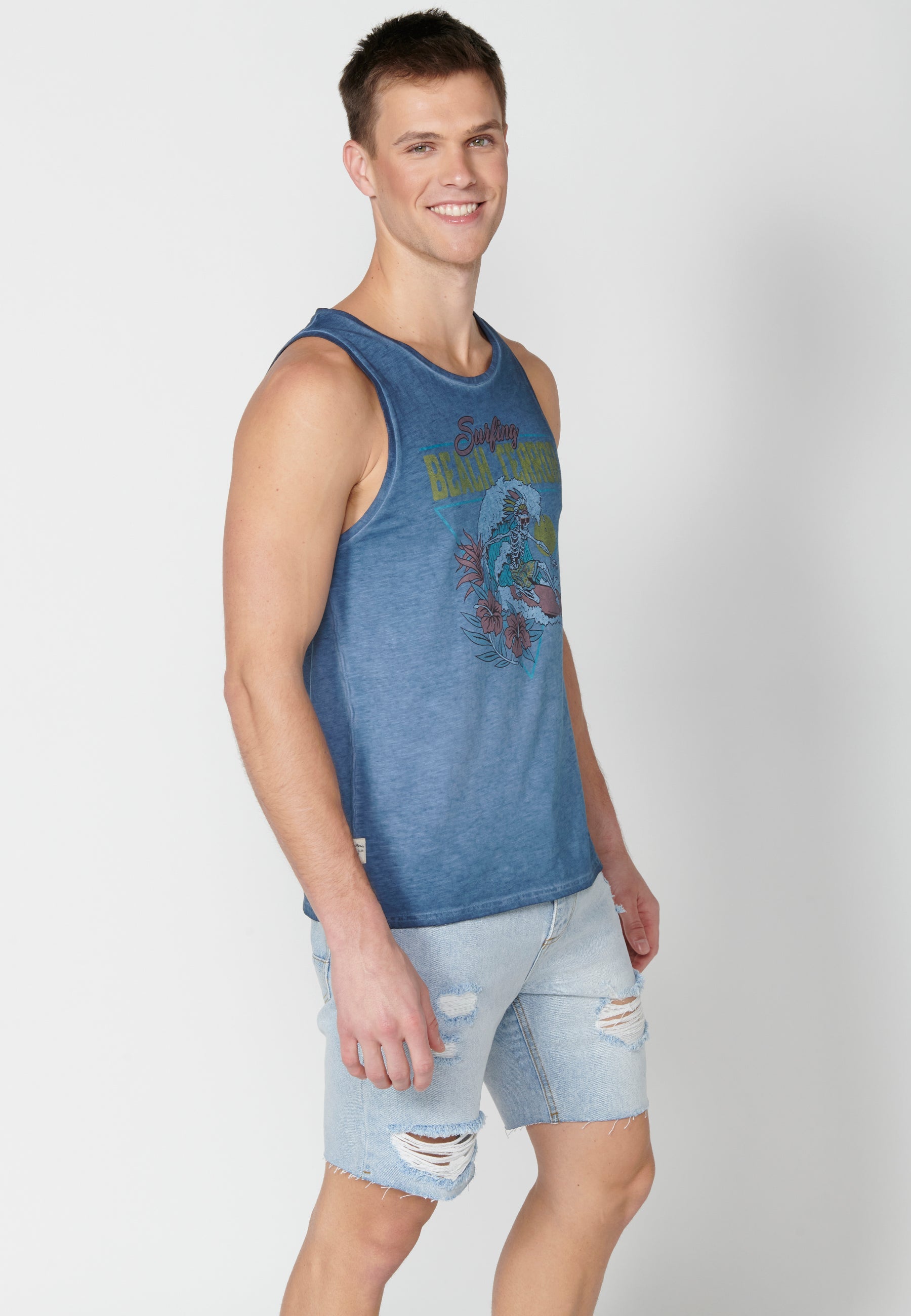 Camiseta Sin Mangas Hombre Degradado Estampada – Koroshi Índigo