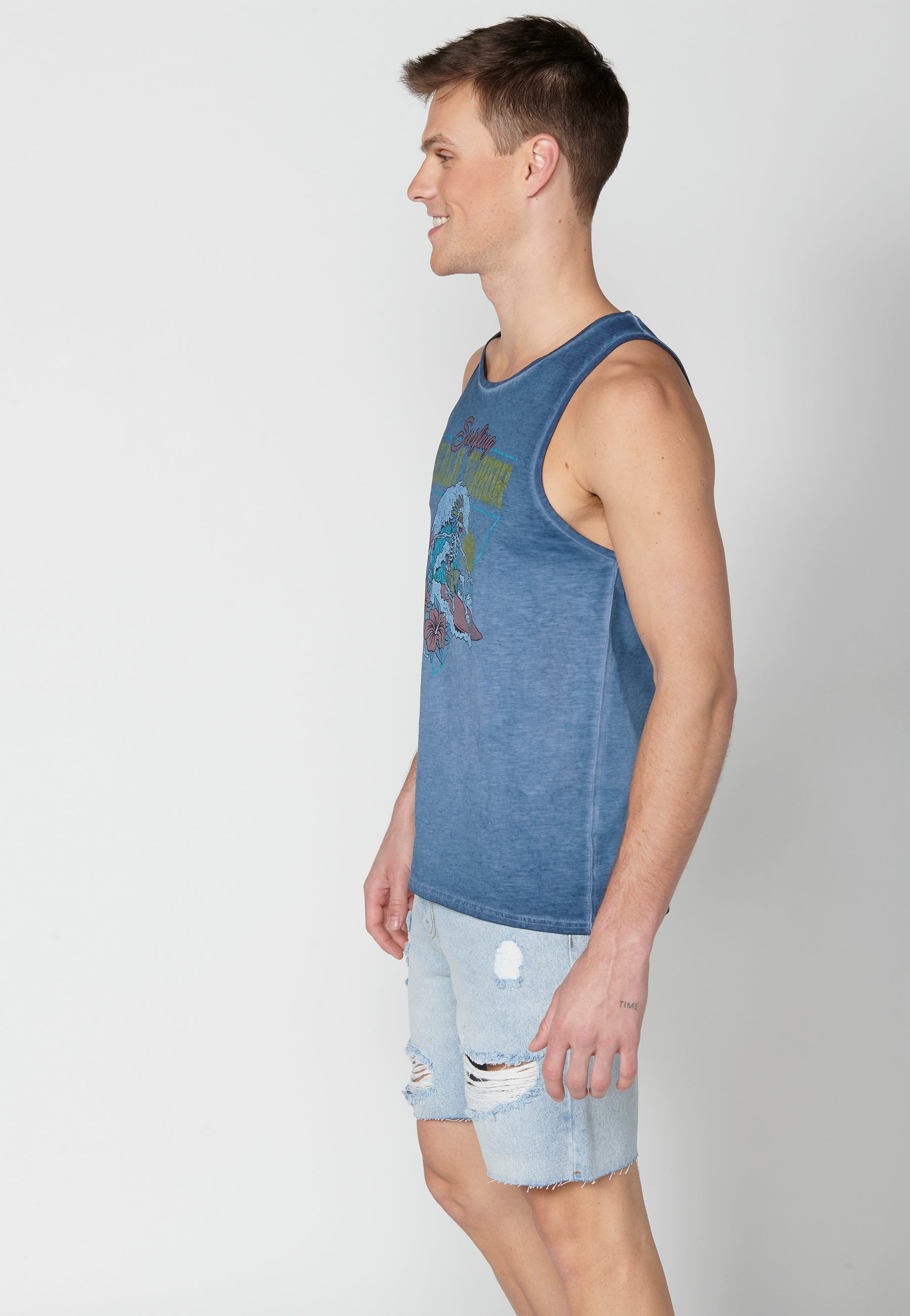Camiseta Sin Mangas Hombre Degradado Estampada – Koroshi Índigo