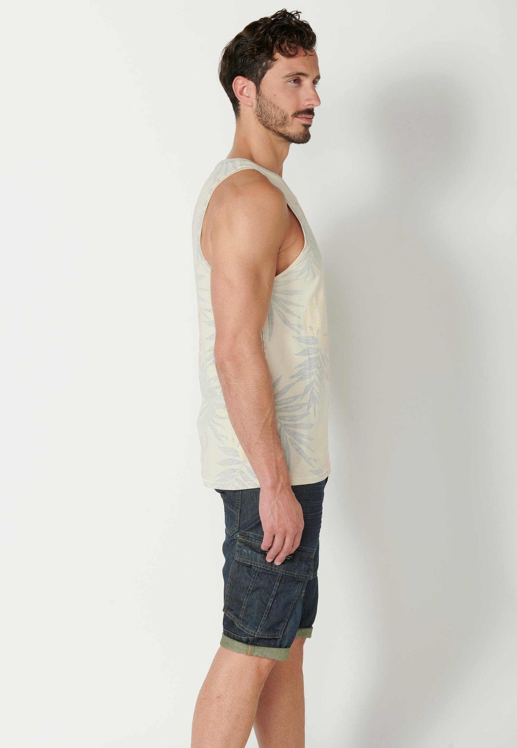 Camiseta Sin Mangas Hombre Estampado Tropical – Koroshi Multicolor