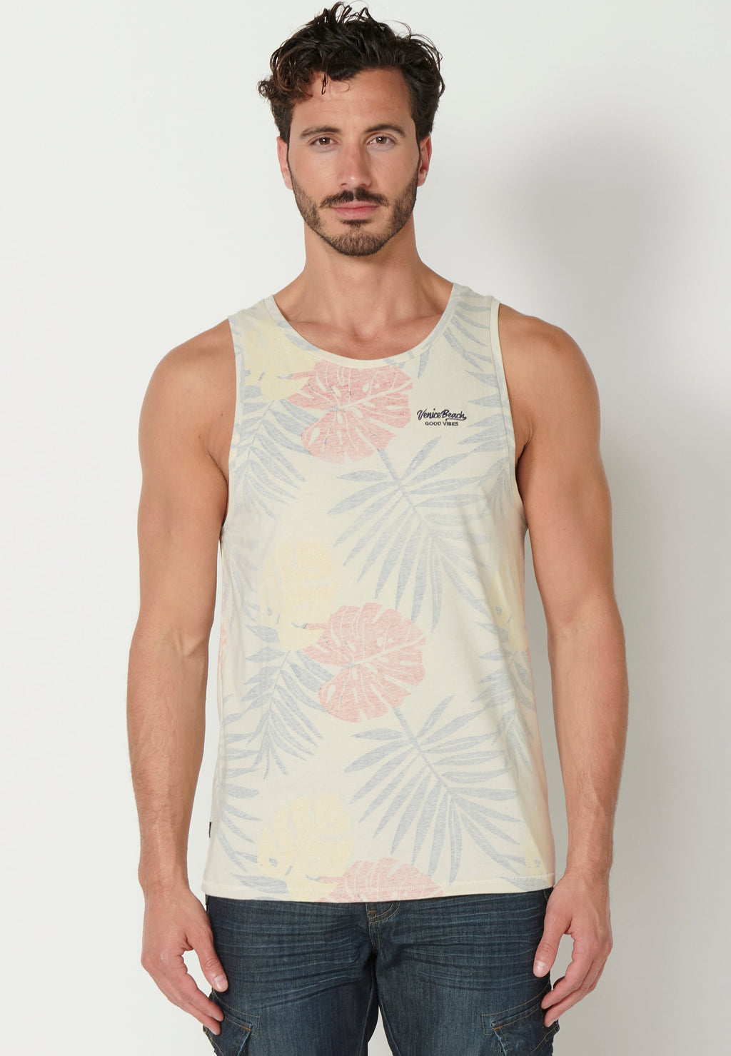 Camiseta Sin Mangas Hombre Estampado Tropical – Koroshi Multicolor