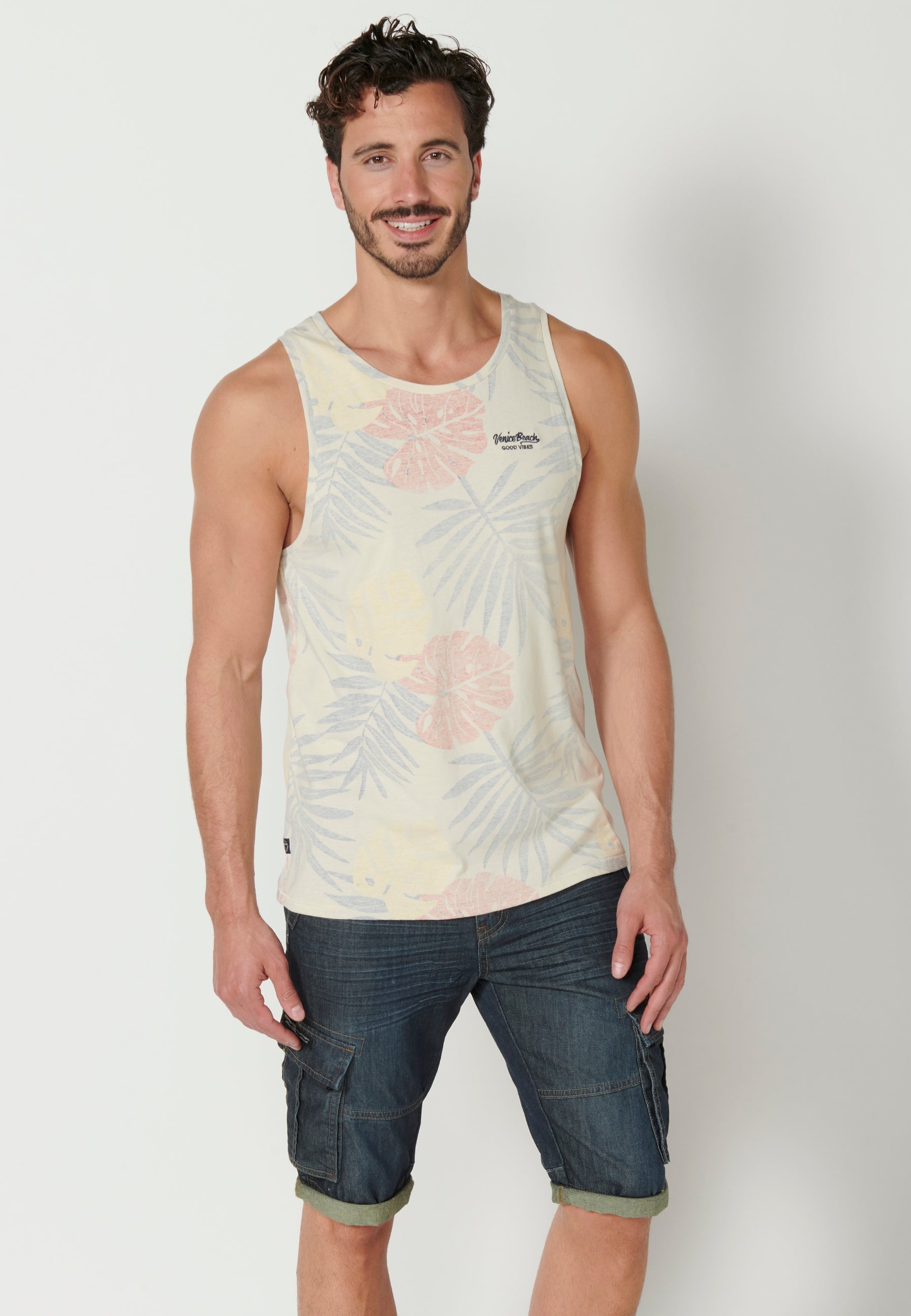 Camiseta Sin Mangas Hombre Estampado Tropical – Koroshi Multicolor