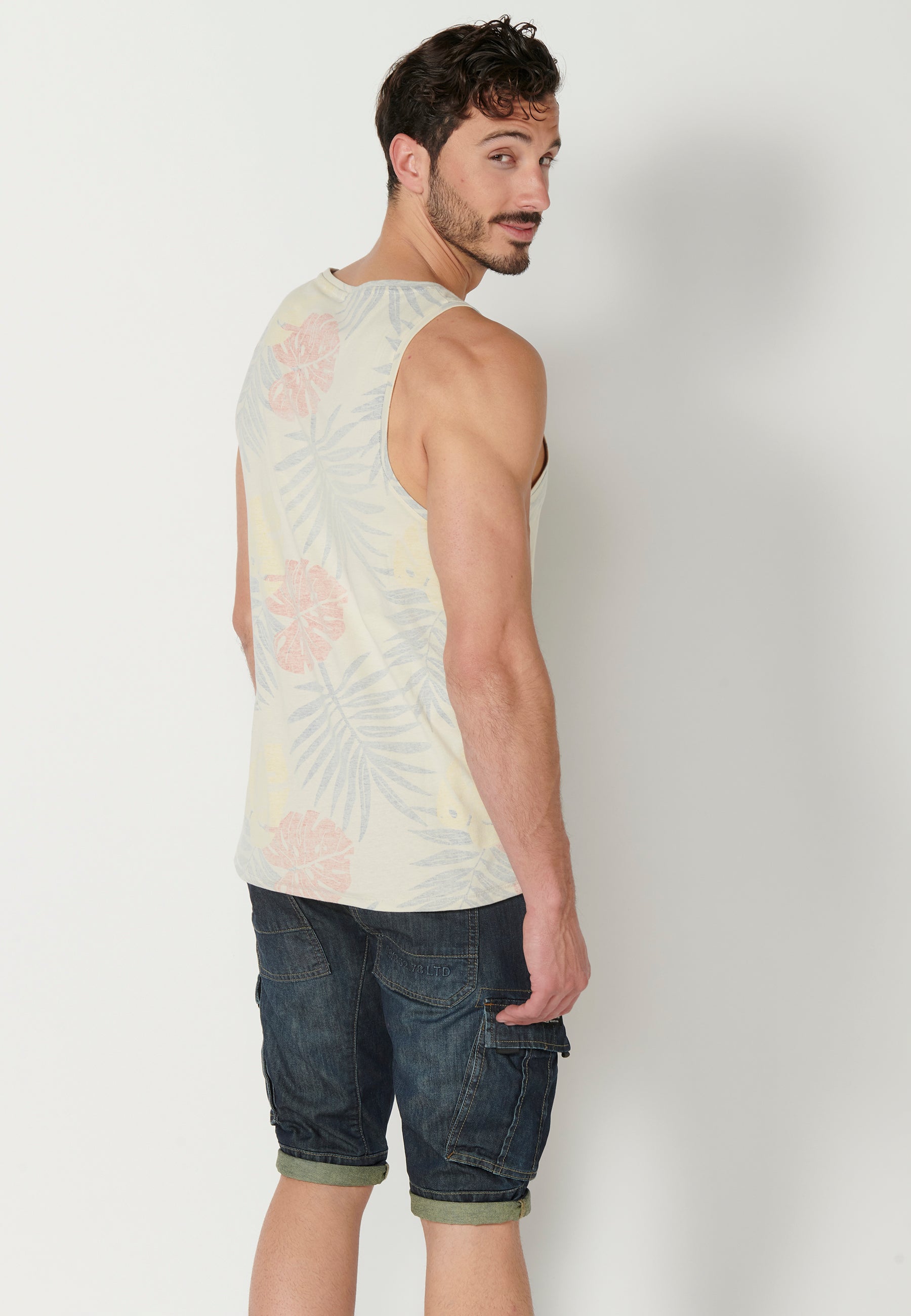 Camiseta Sin Mangas Hombre Estampado Tropical – Koroshi Multicolor