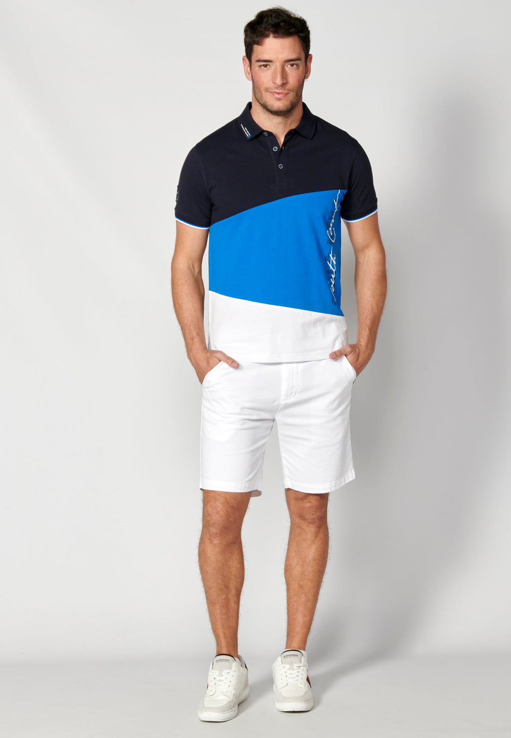 Polo Hombre Manga Corta Cuello Camisero Color Block – Koroshi 2311PC24