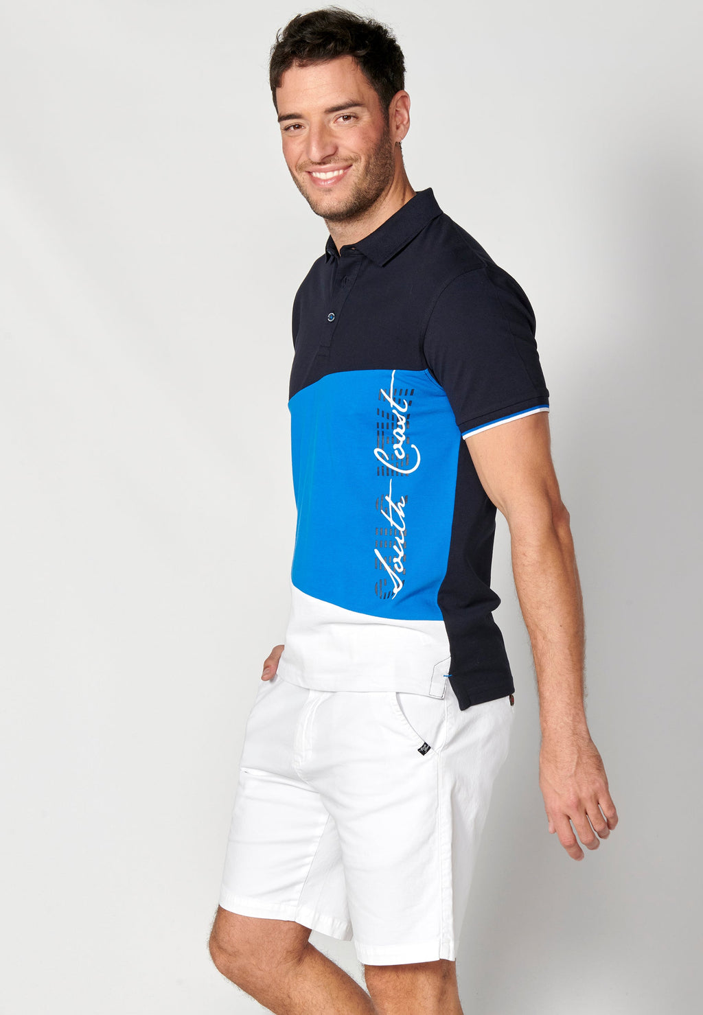 Polo Hombre Manga Corta Cuello Camisero Color Block – Koroshi 2311PC24