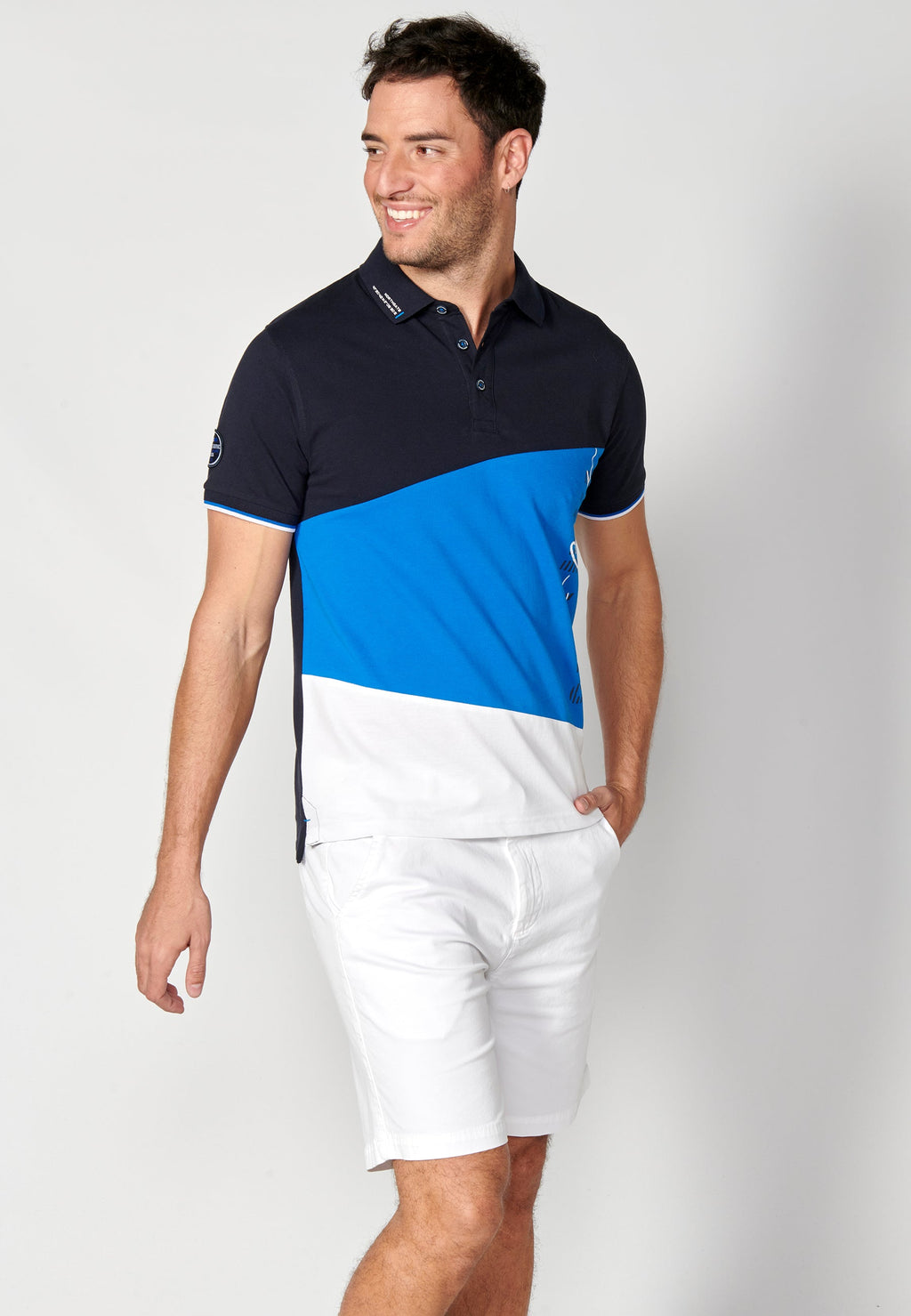 Polo Hombre Manga Corta Cuello Camisero Color Block – Koroshi 2311PC24