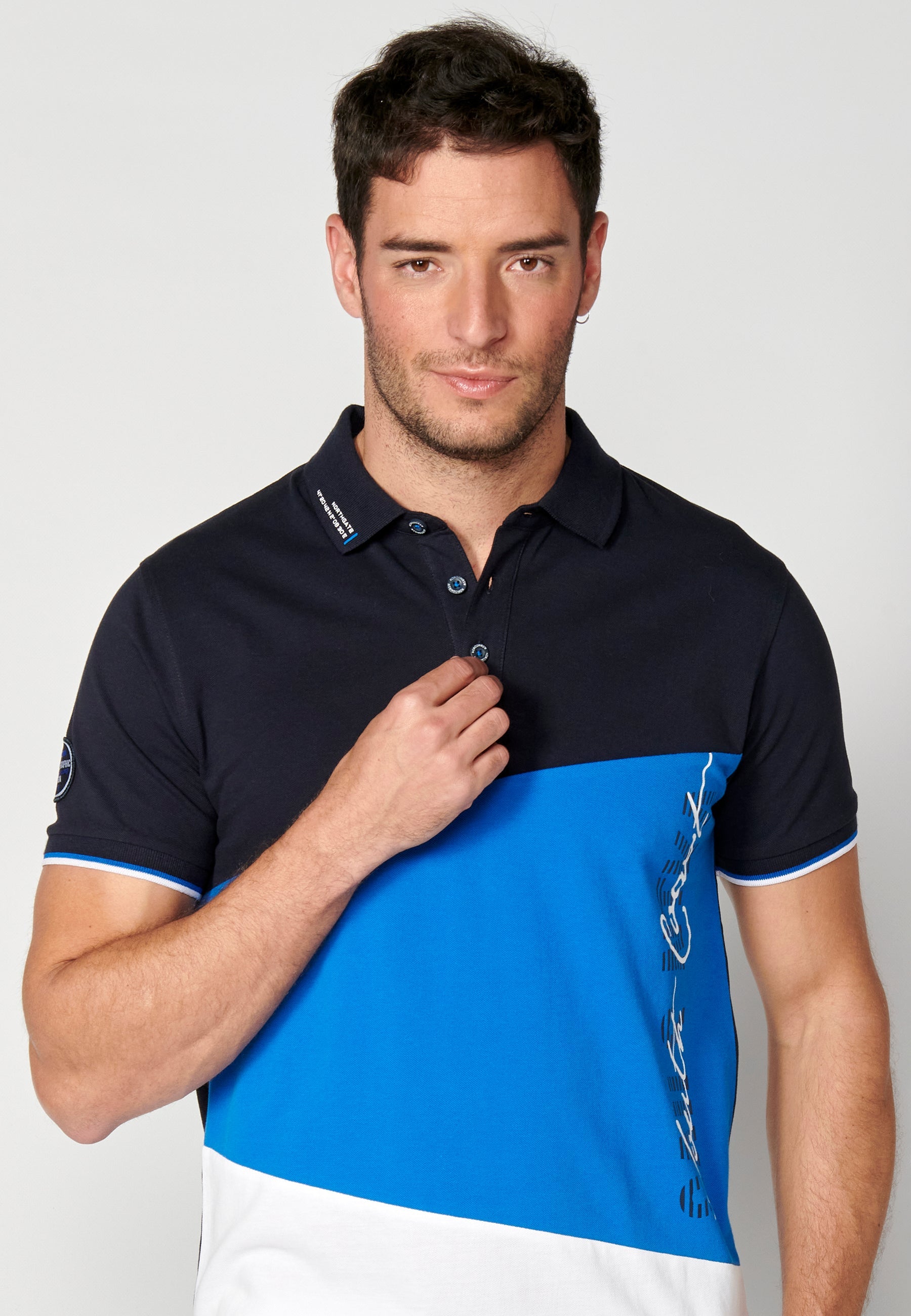 Polo Hombre Manga Corta Cuello Camisero Color Block – Koroshi 2311PC24