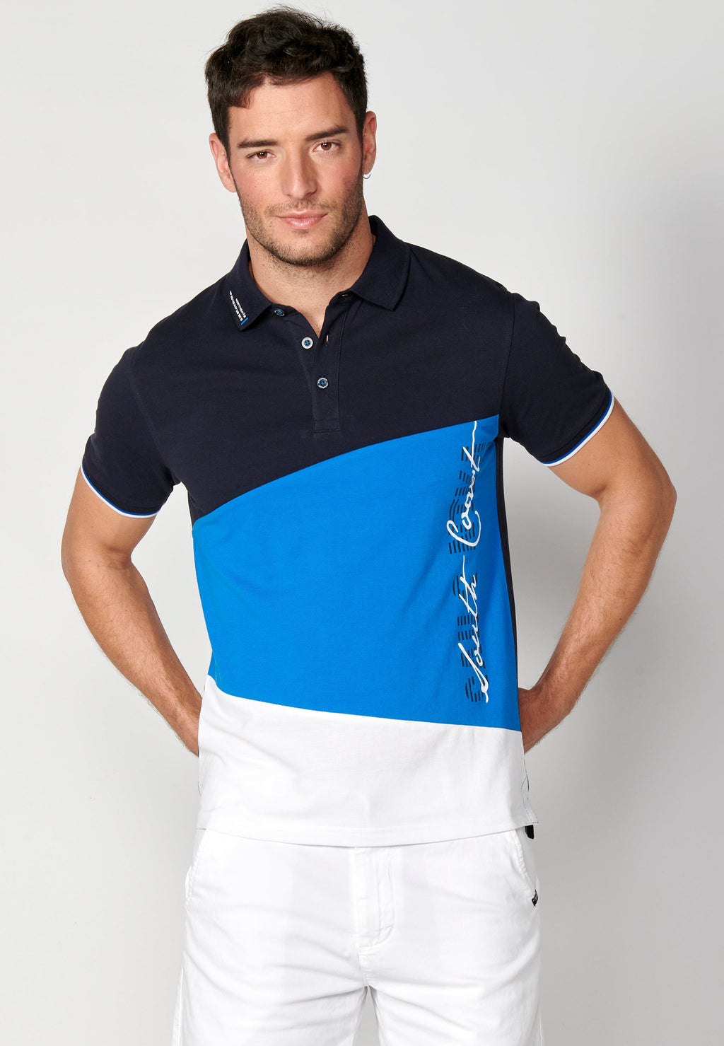 Polo Hombre Manga Corta Cuello Camisero Color Block – Koroshi 2311PC24