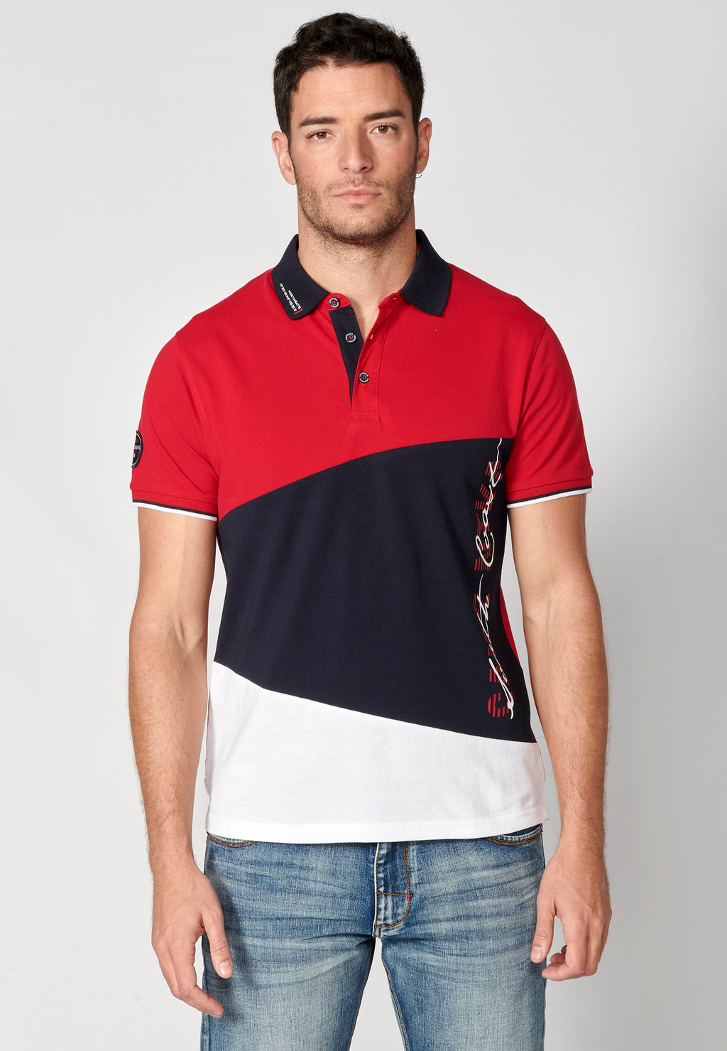 Polo Hombre Manga Corta Cuello Camisero Color Block – Koroshi 2311PC24