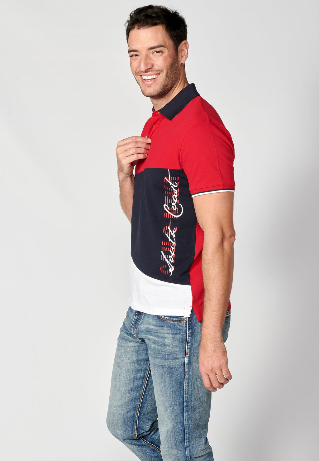 Polo Hombre Manga Corta Cuello Camisero Color Block – Koroshi 2311PC24