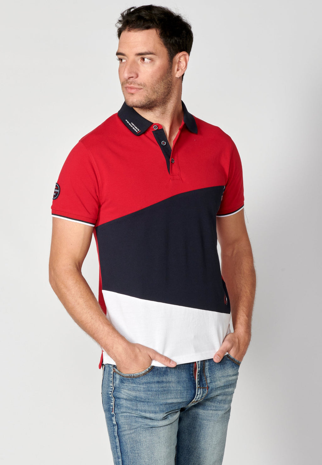 Polo Hombre Manga Corta Cuello Camisero Color Block – Koroshi 2311PC24