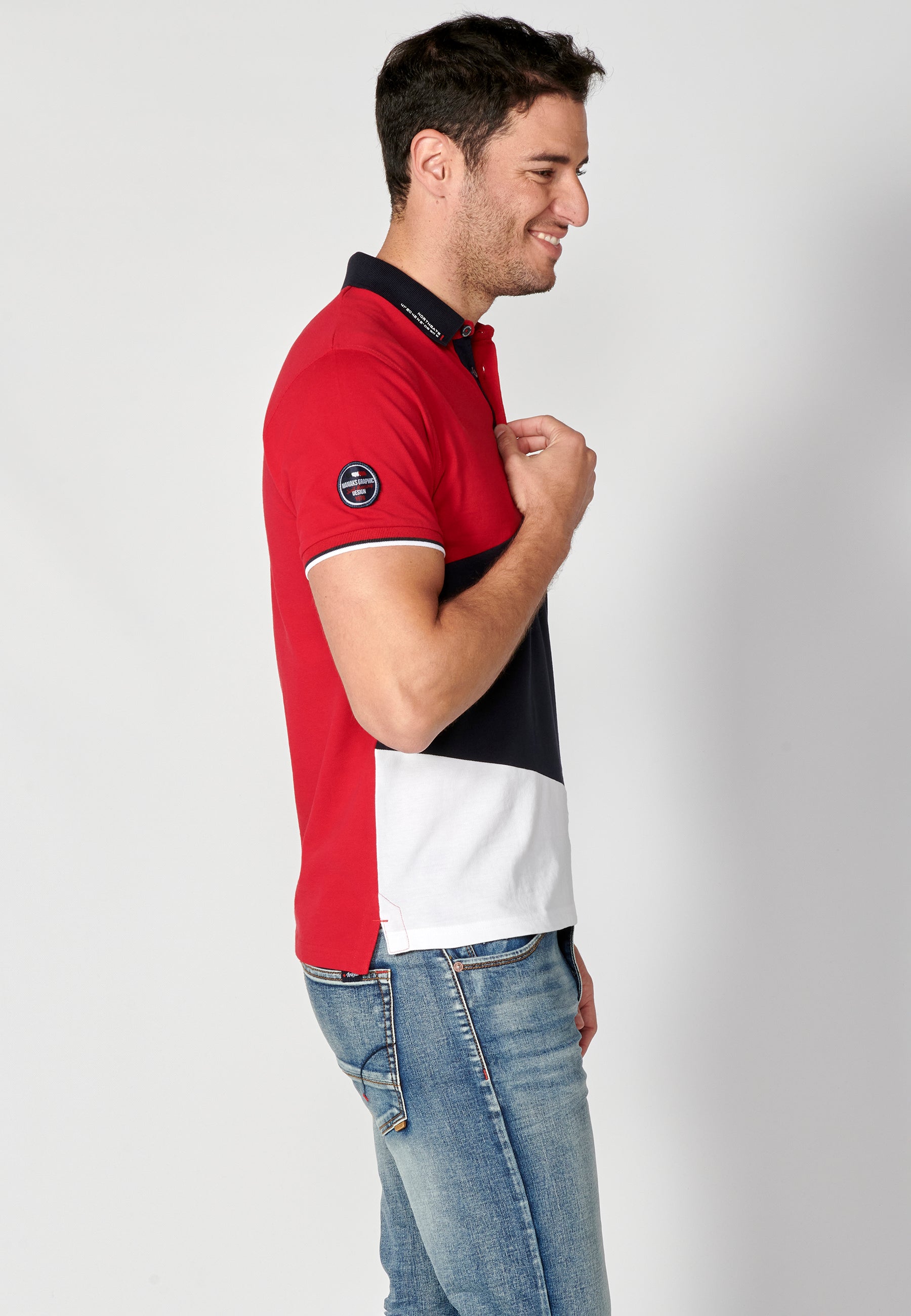 Polo Hombre Manga Corta Cuello Camisero Color Block – Koroshi 2311PC24