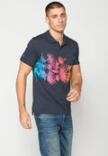 Polo Hombre Manga Corta Cuello Camisero Estampado Tropical – Koroshi Navy