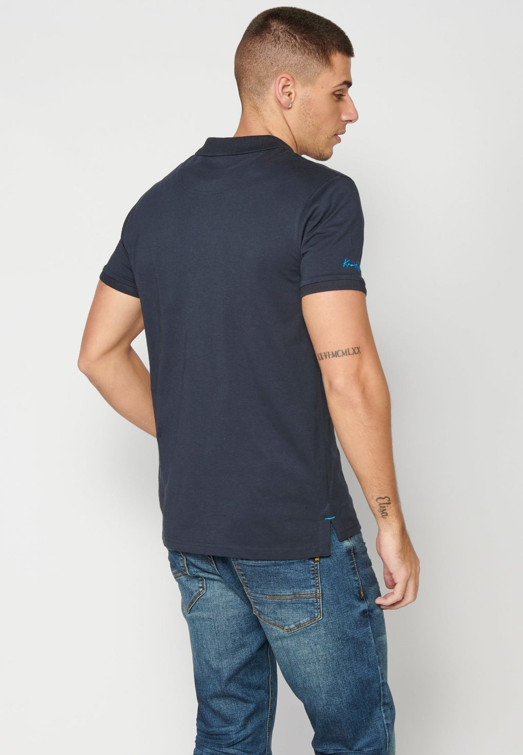 Polo Hombre Manga Corta Cuello Camisero Estampado Tropical – Koroshi Navy
